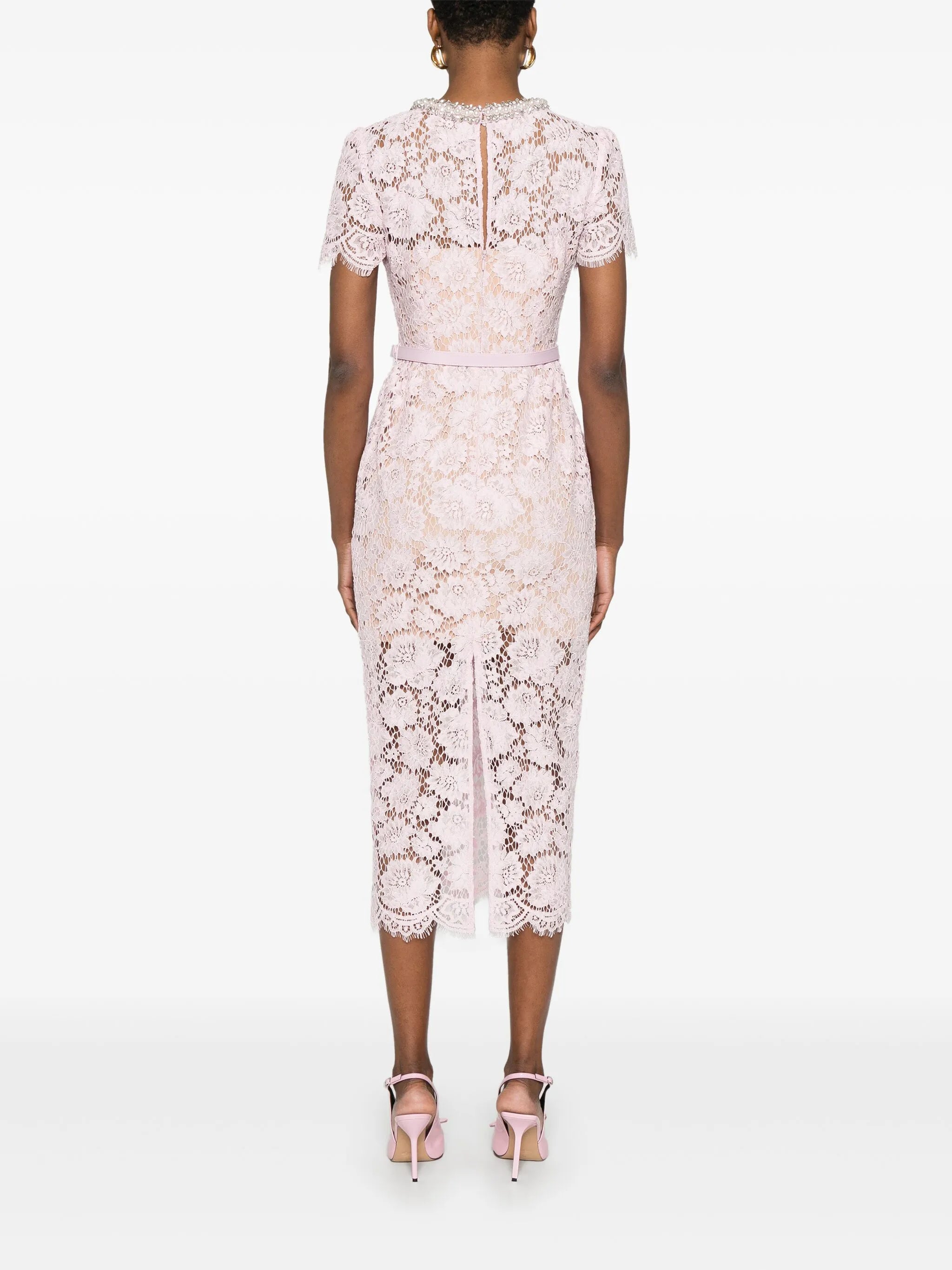lace pearl-embellished midi dress
