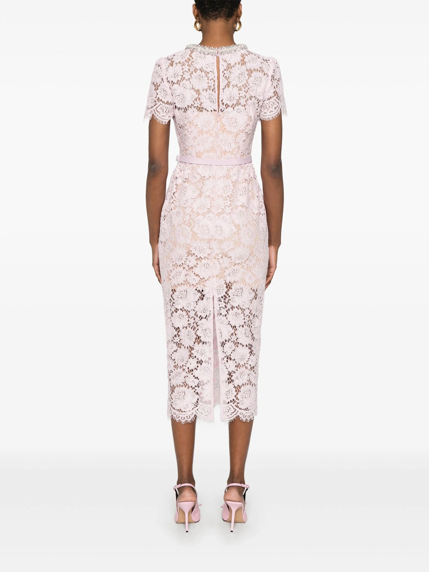 lace pearl-embellished midi dress