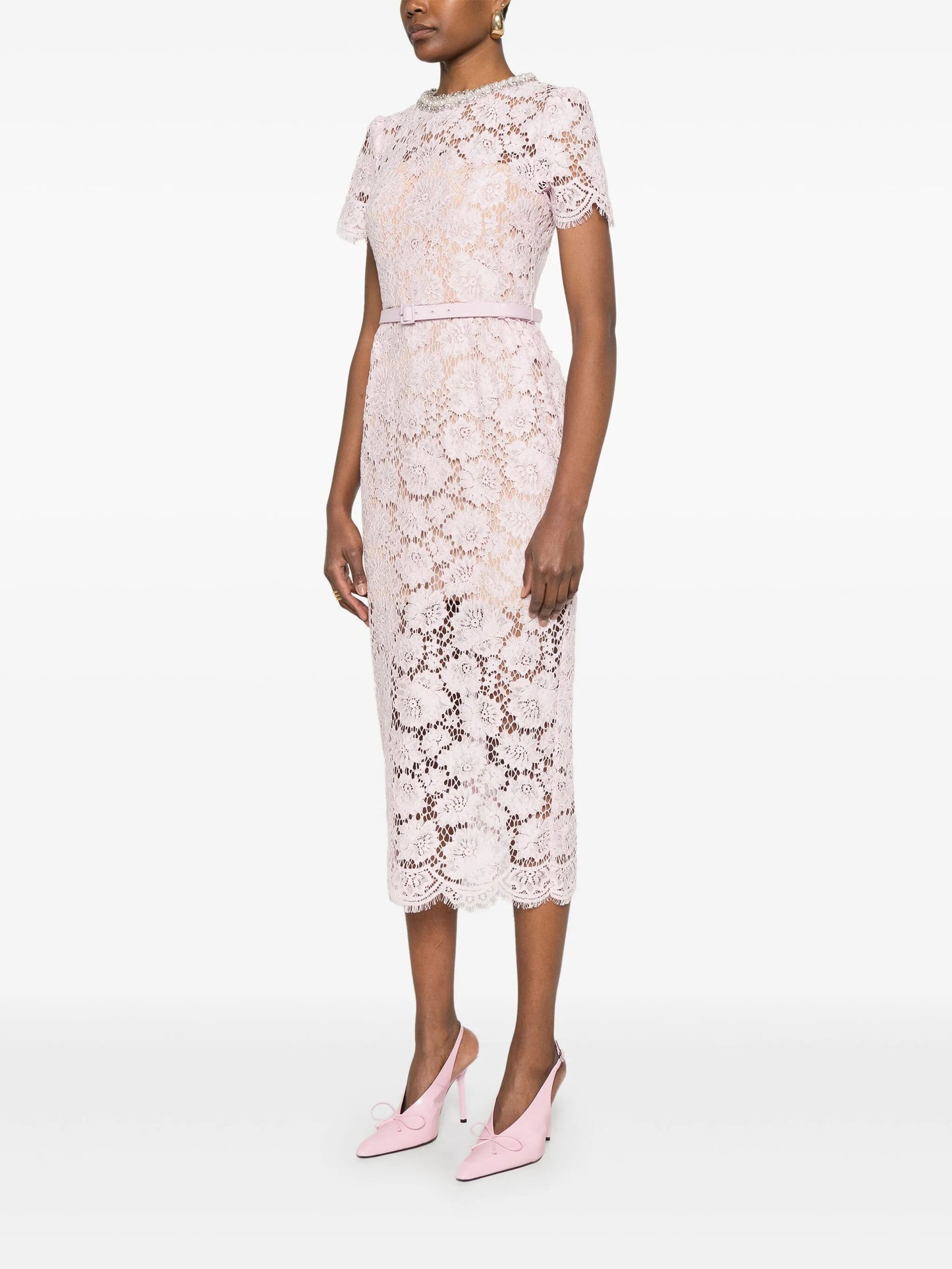 lace pearl-embellished midi dress
