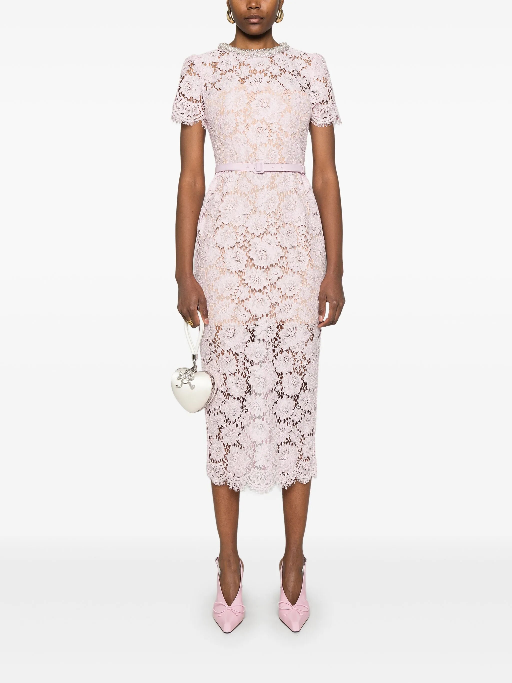 lace pearl-embellished midi dress