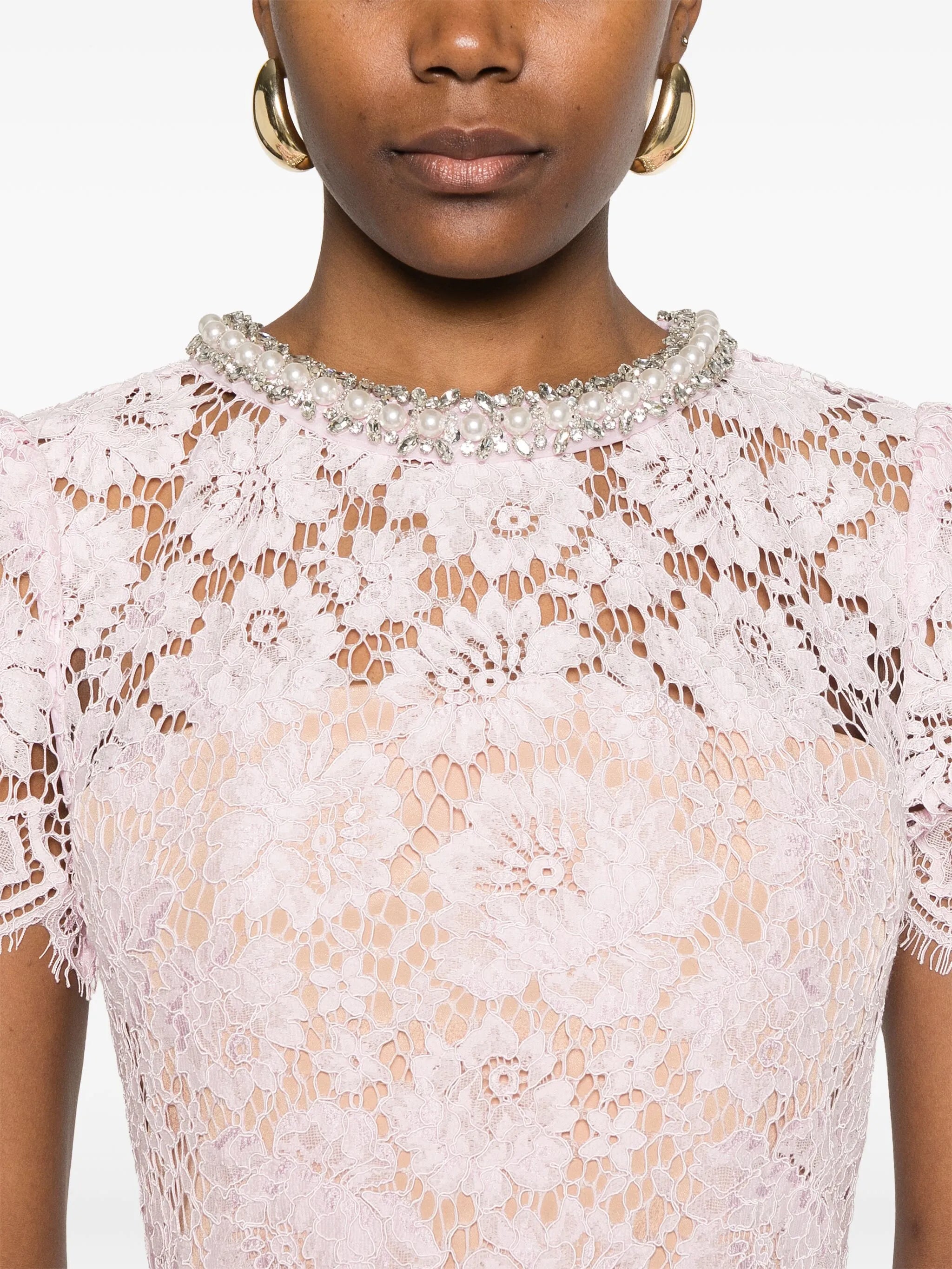 lace pearl-embellished midi dress