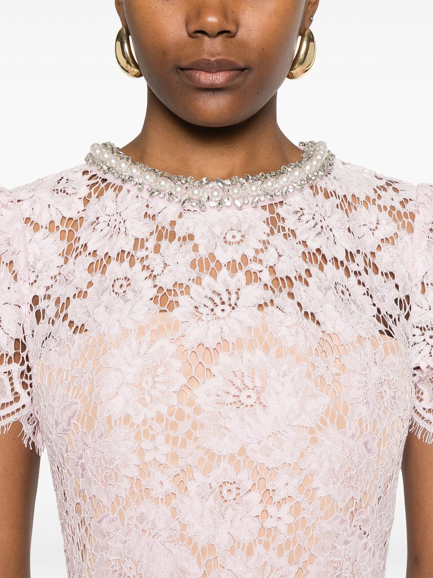 lace pearl-embellished midi dress
