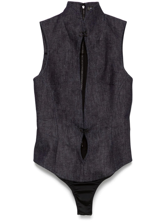 cut-out denim bodysuit