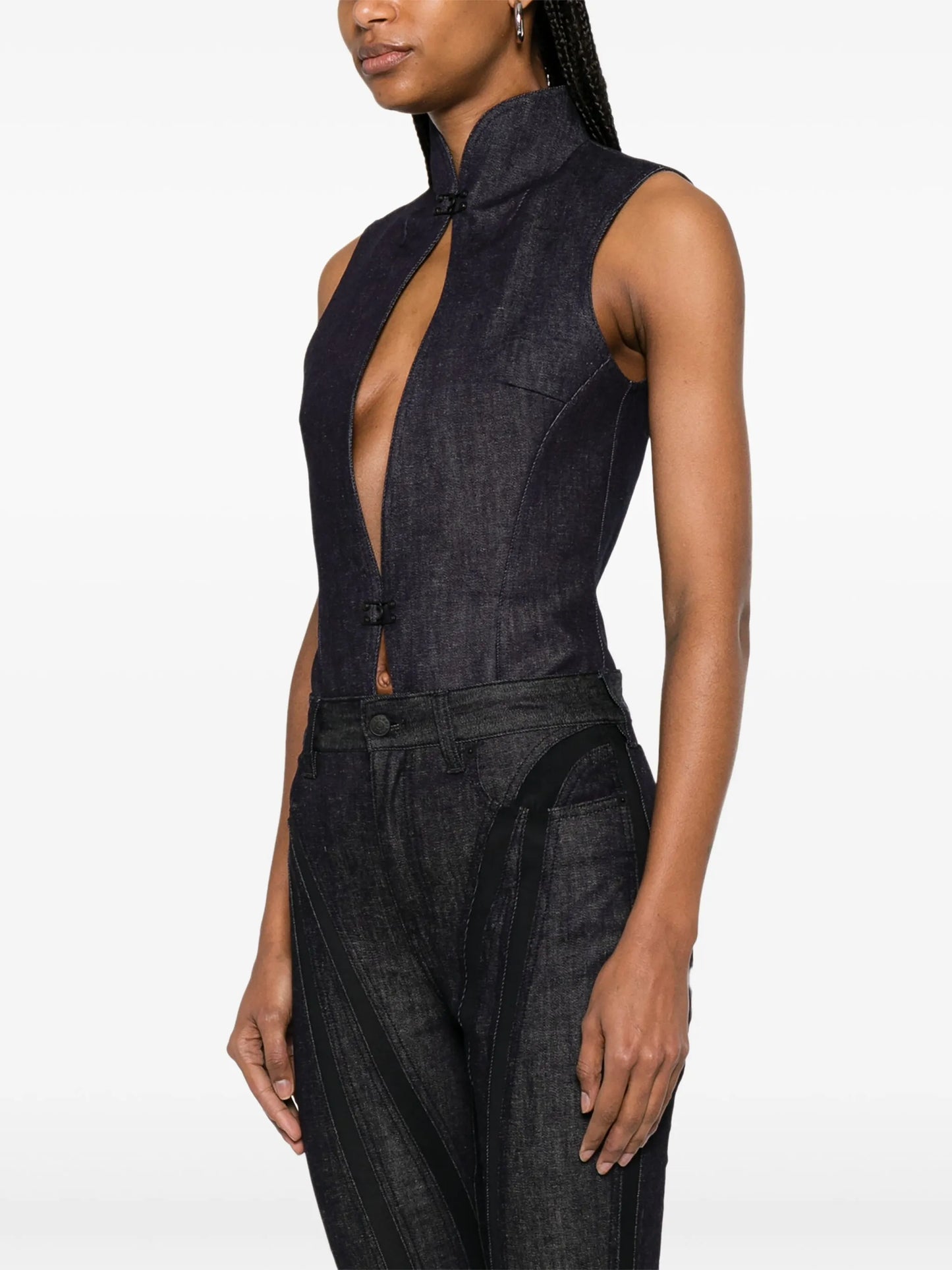 cut-out denim bodysuit