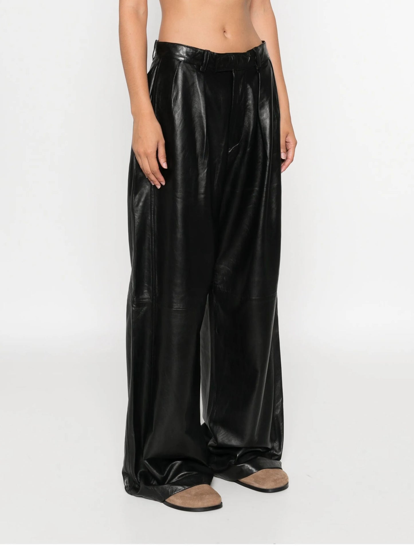pleated leather trousers