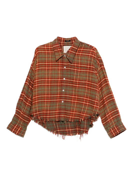 plaid frayed-hem shirt