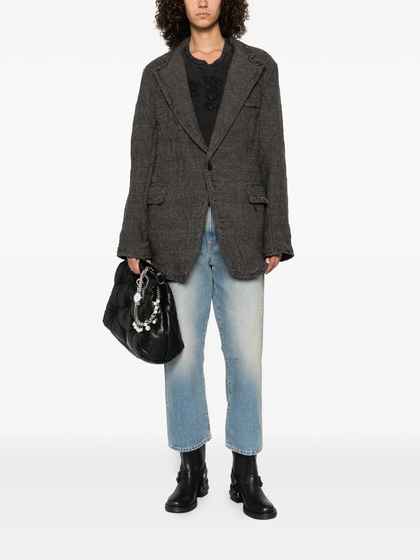 frayed-edge single-breasted blazer