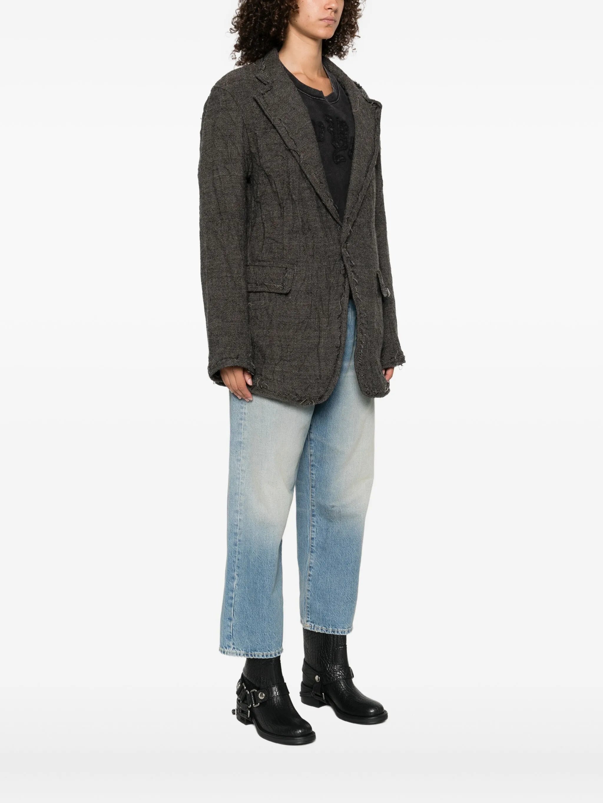 frayed-edge single-breasted blazer