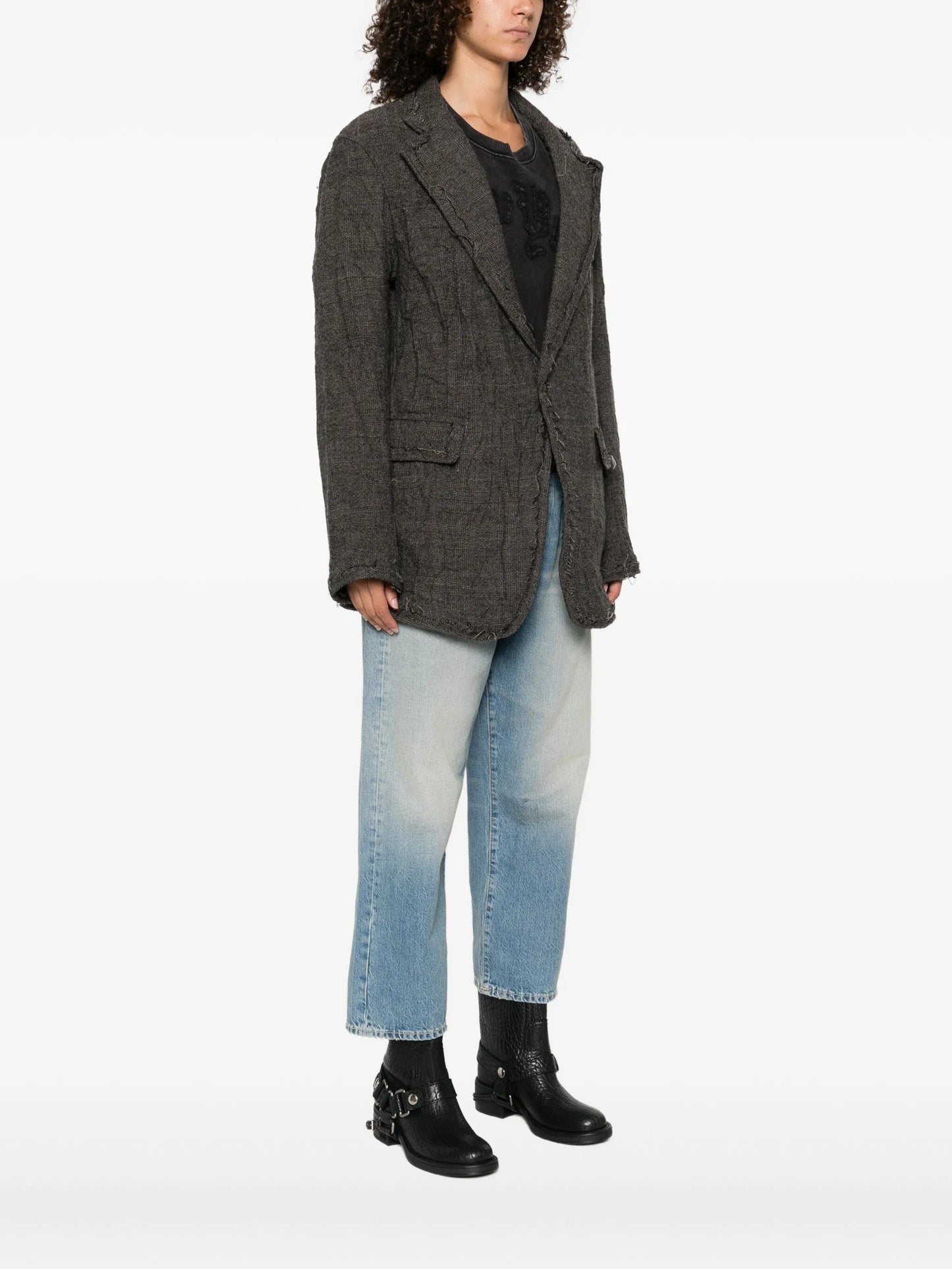 frayed-edge single-breasted blazer