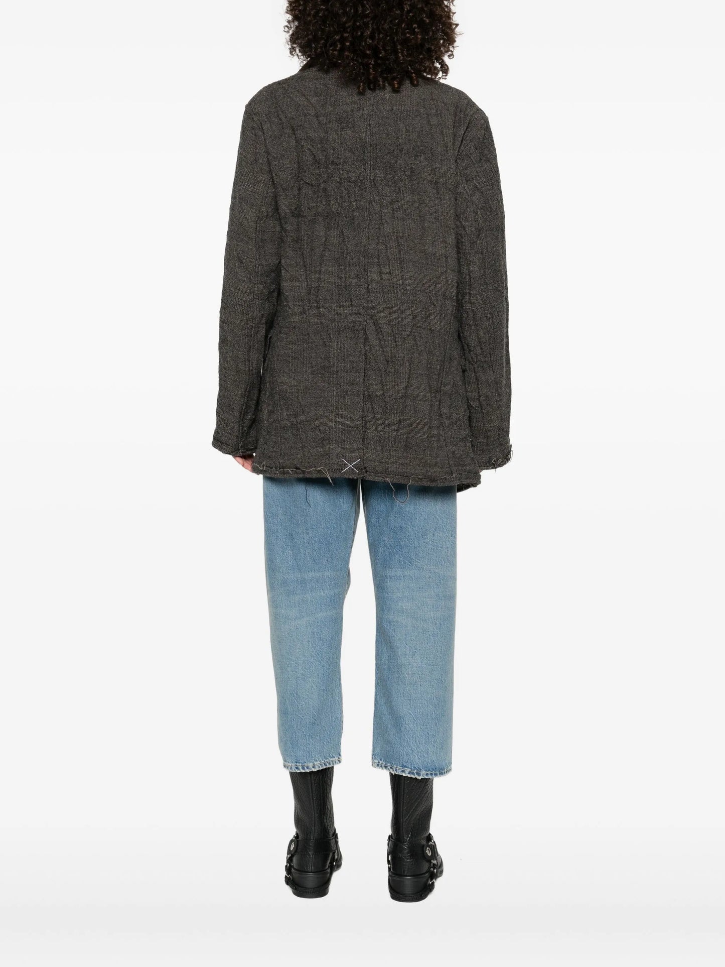 frayed-edge single-breasted blazer