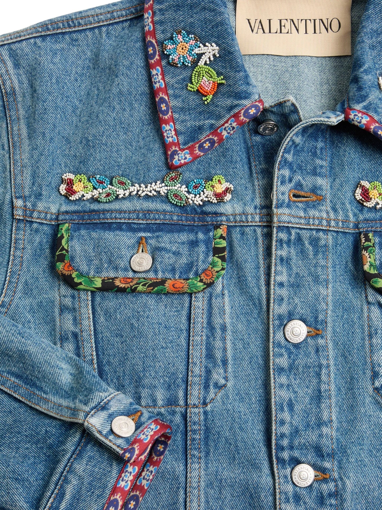 printed-trim denim jacket