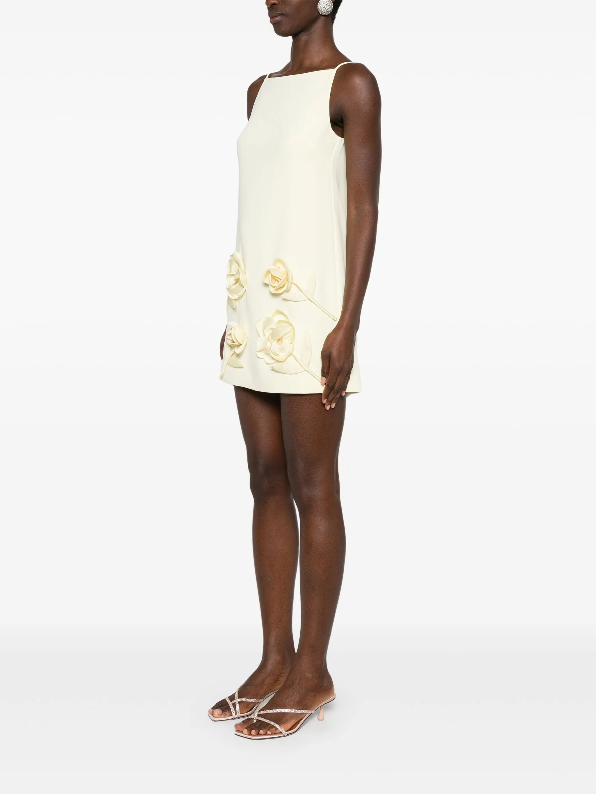 flower-appliqué mini dress