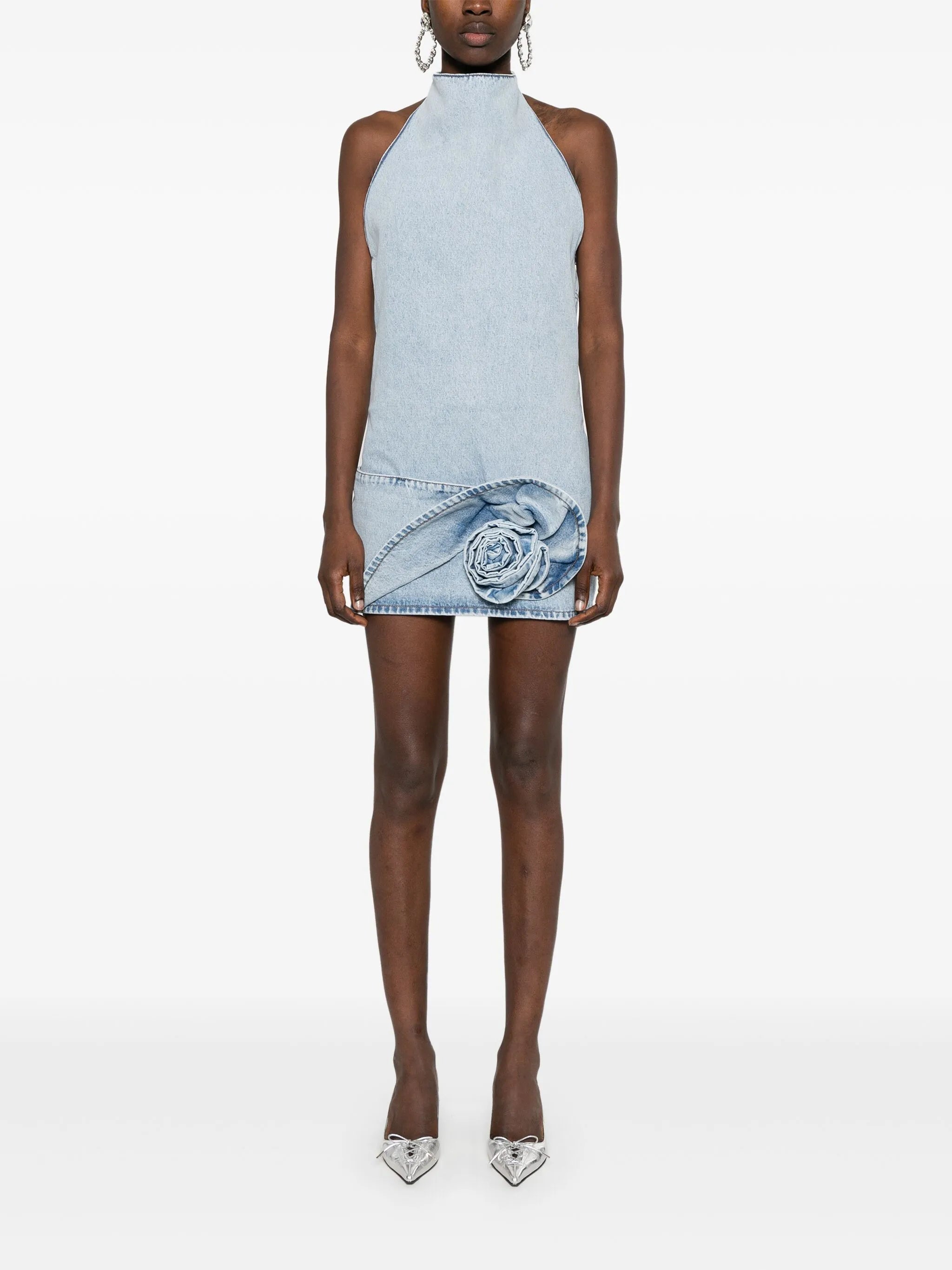 rose-appliqué mini dress