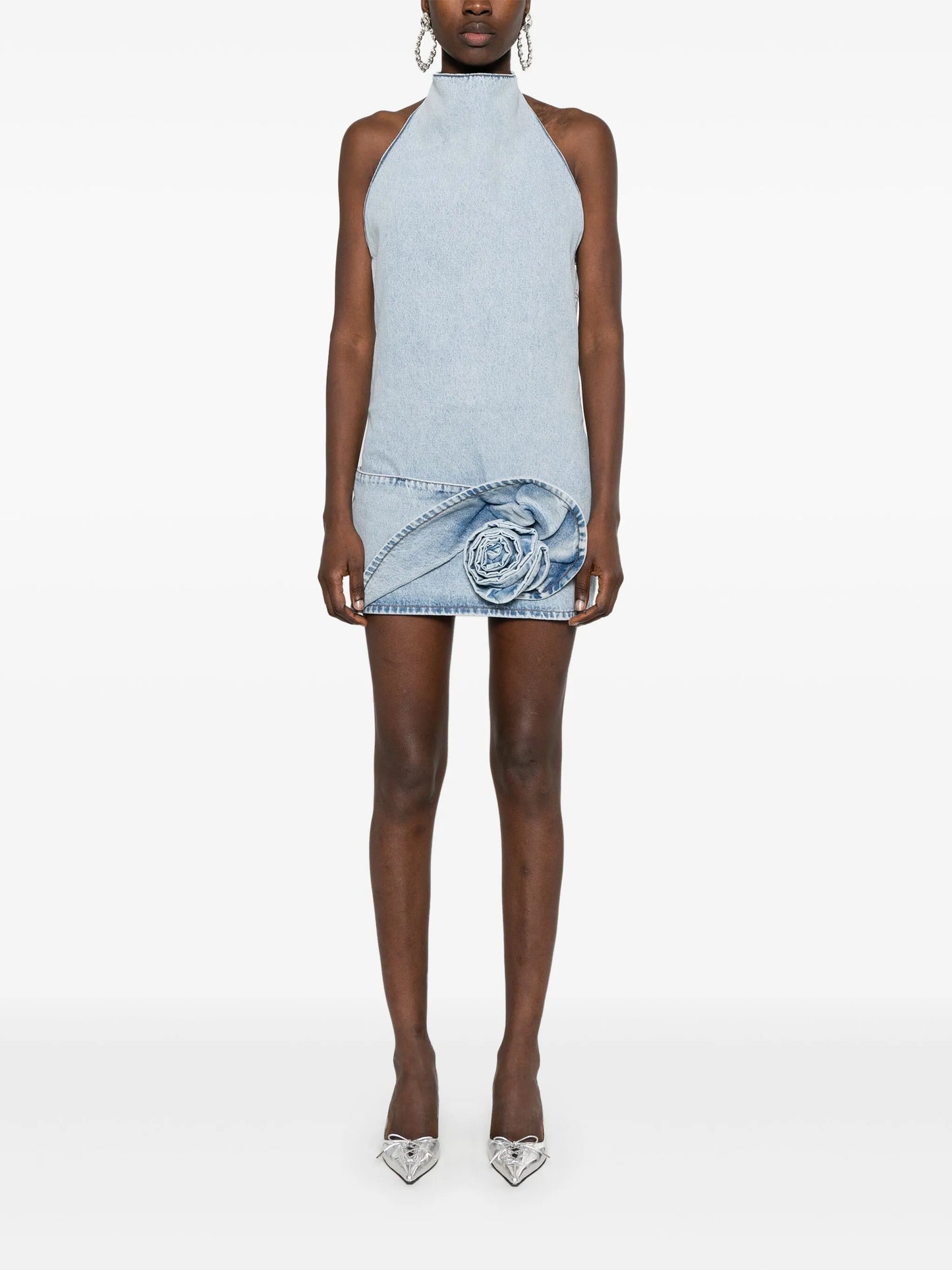 rose-appliqué mini dress