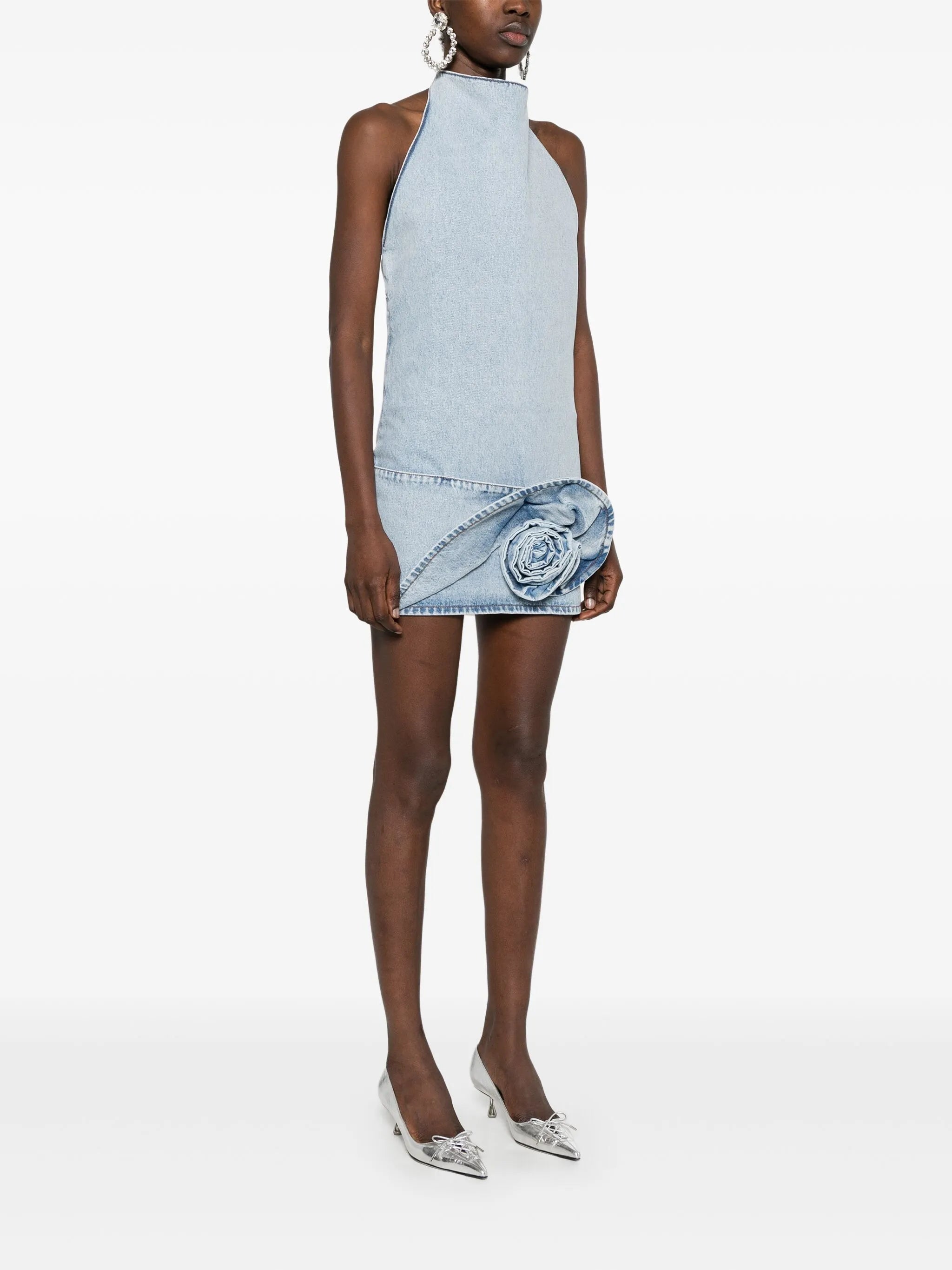 rose-appliqué mini dress