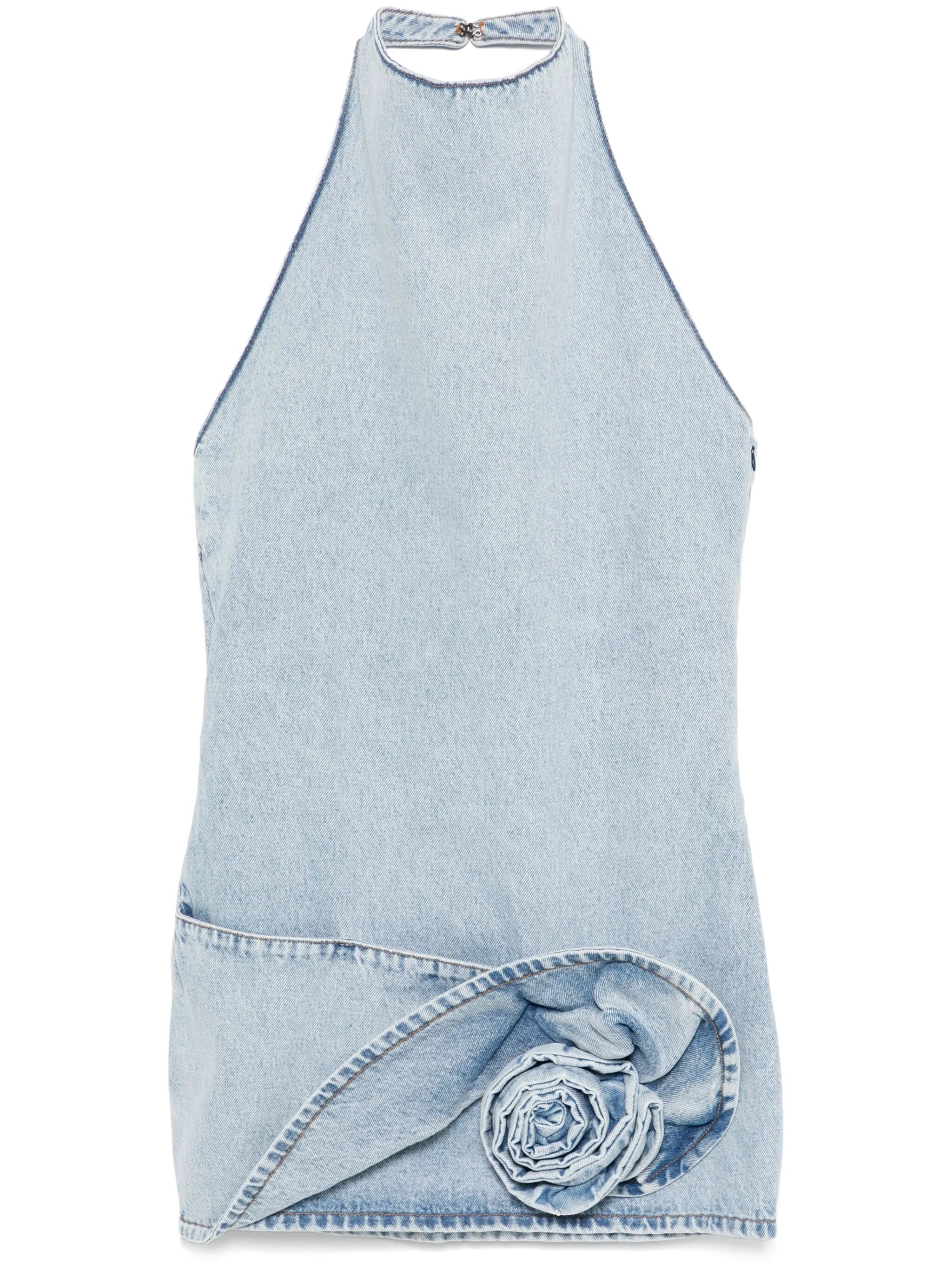rose-appliqué mini dress