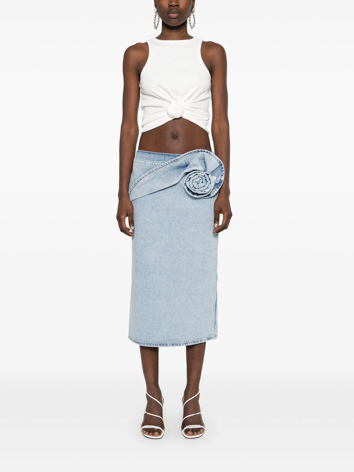 rose-appliqué tank top