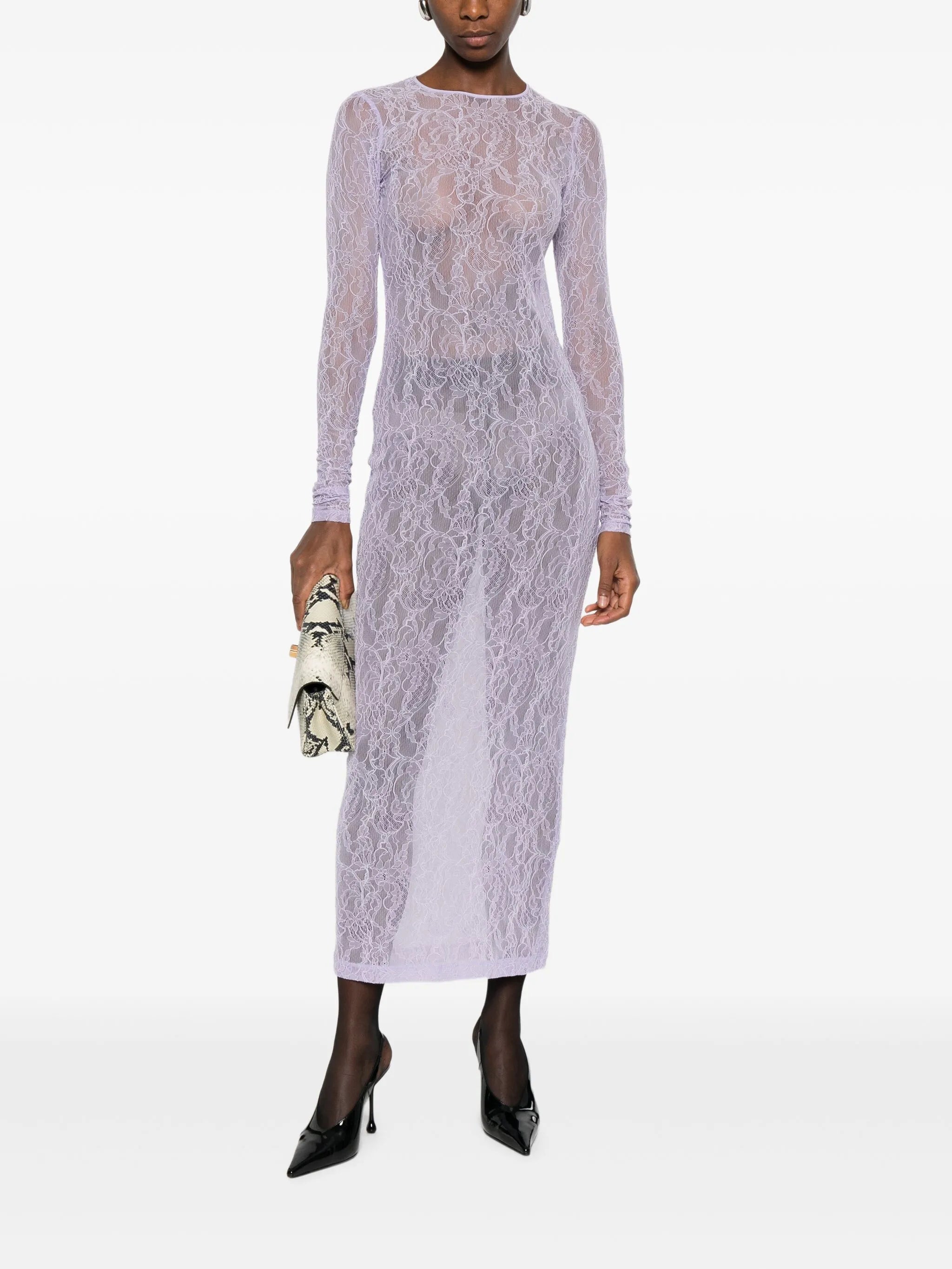 lace long-sleeve midi dress