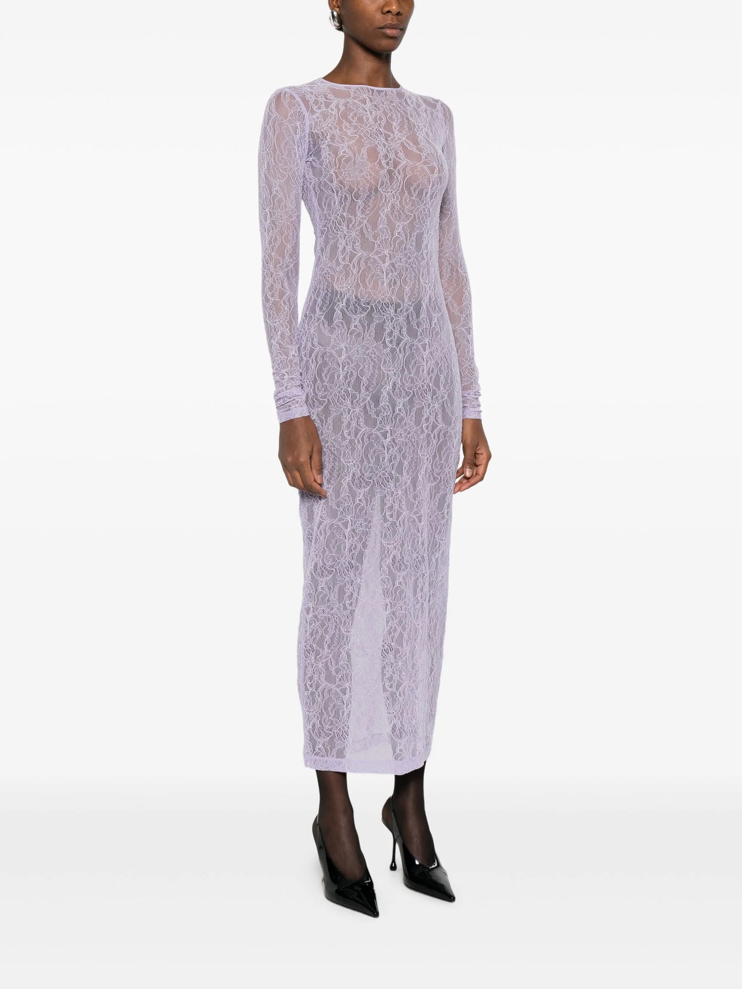 lace long-sleeve midi dress
