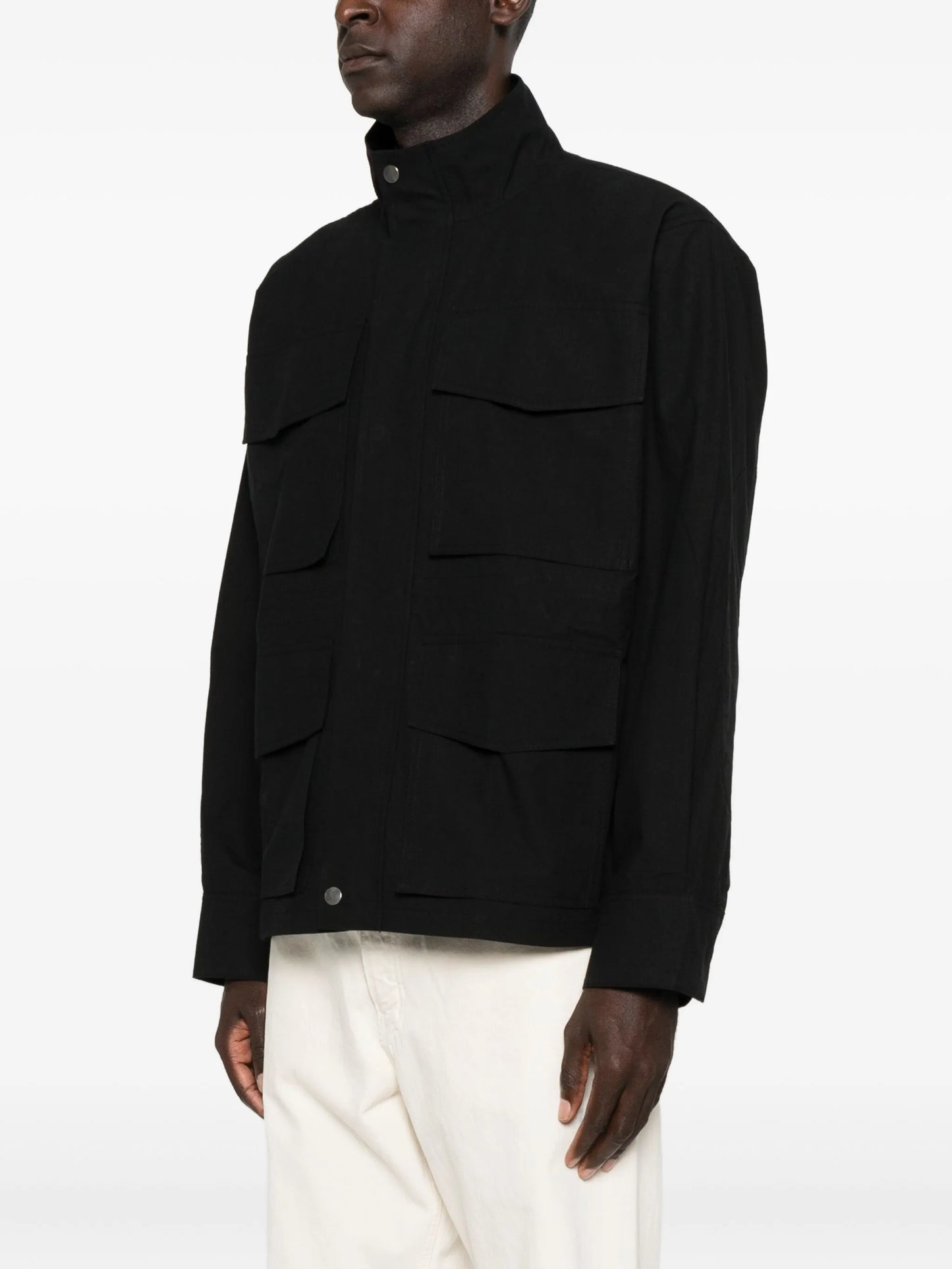 elasticated-waist multi-pocket jacket