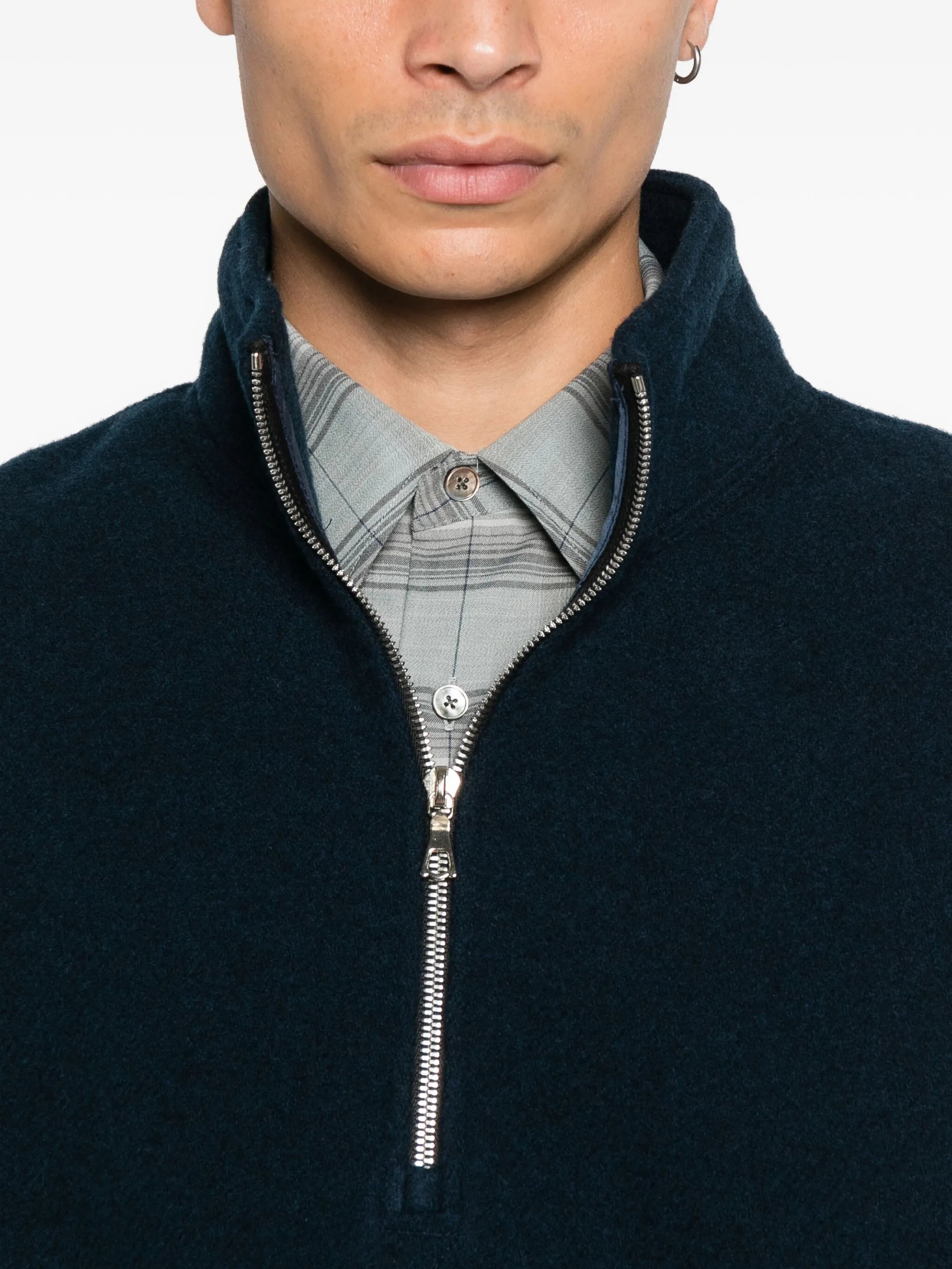 virgin wool zip-up sweater