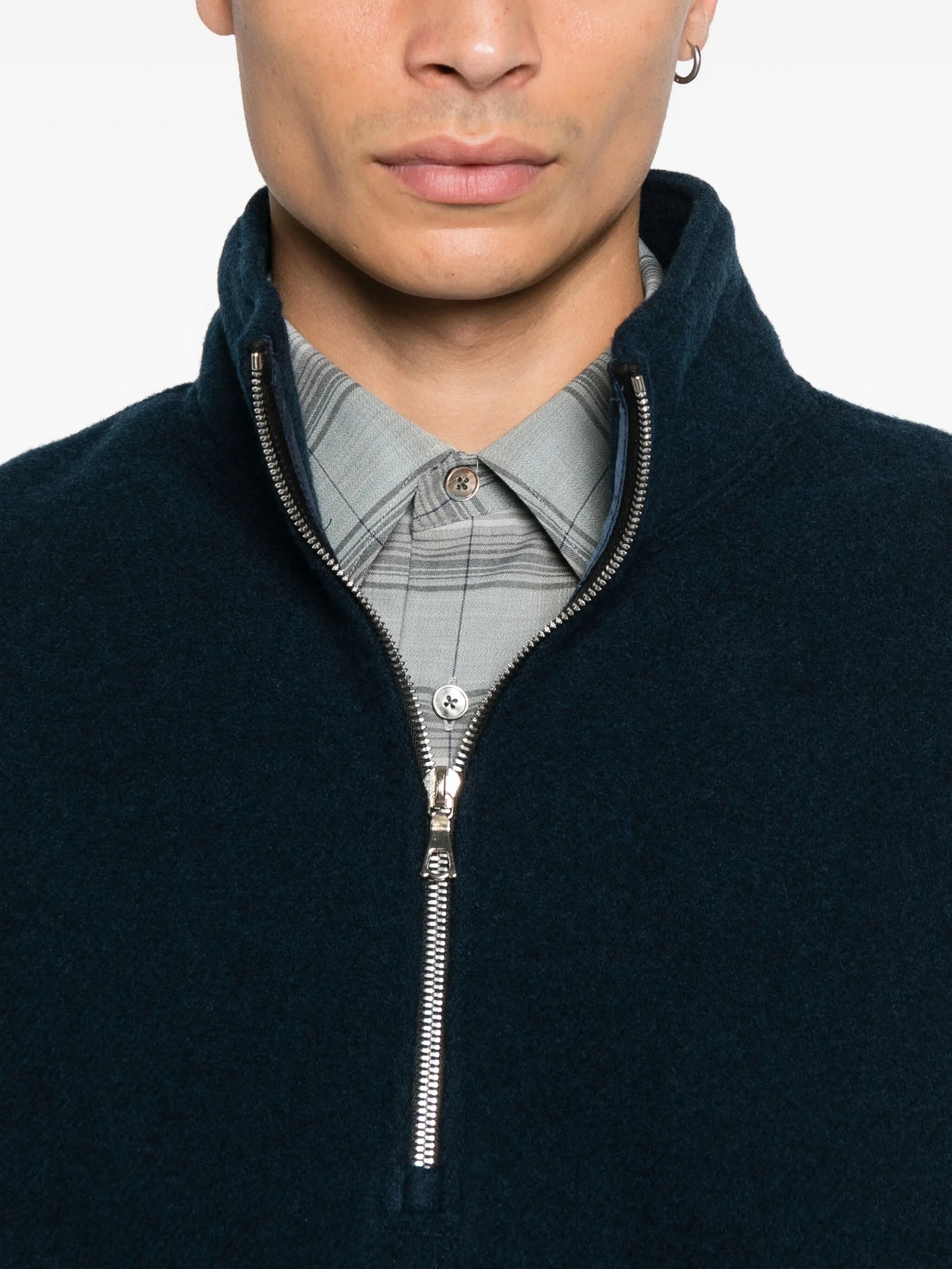 virgin wool zip-up sweater