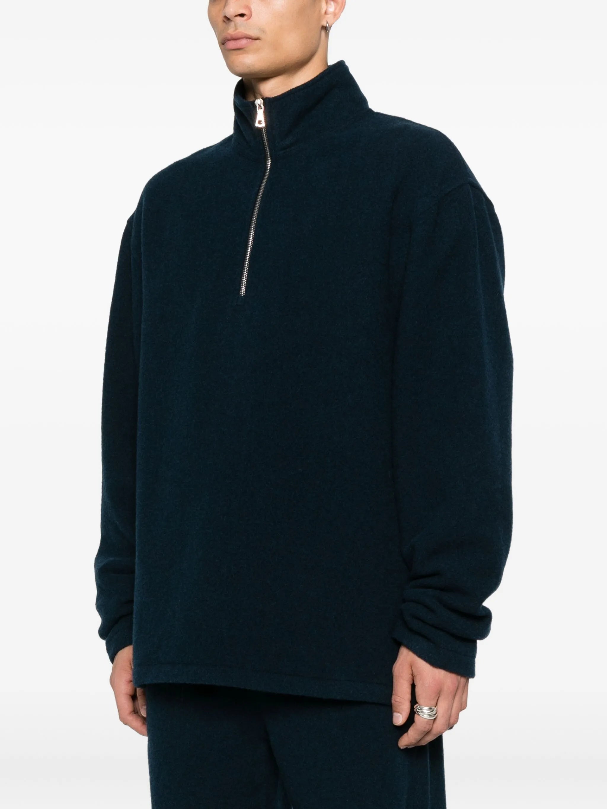 virgin wool zip-up sweater