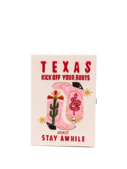 Kick Off Your Boots embroidered mini book clutch