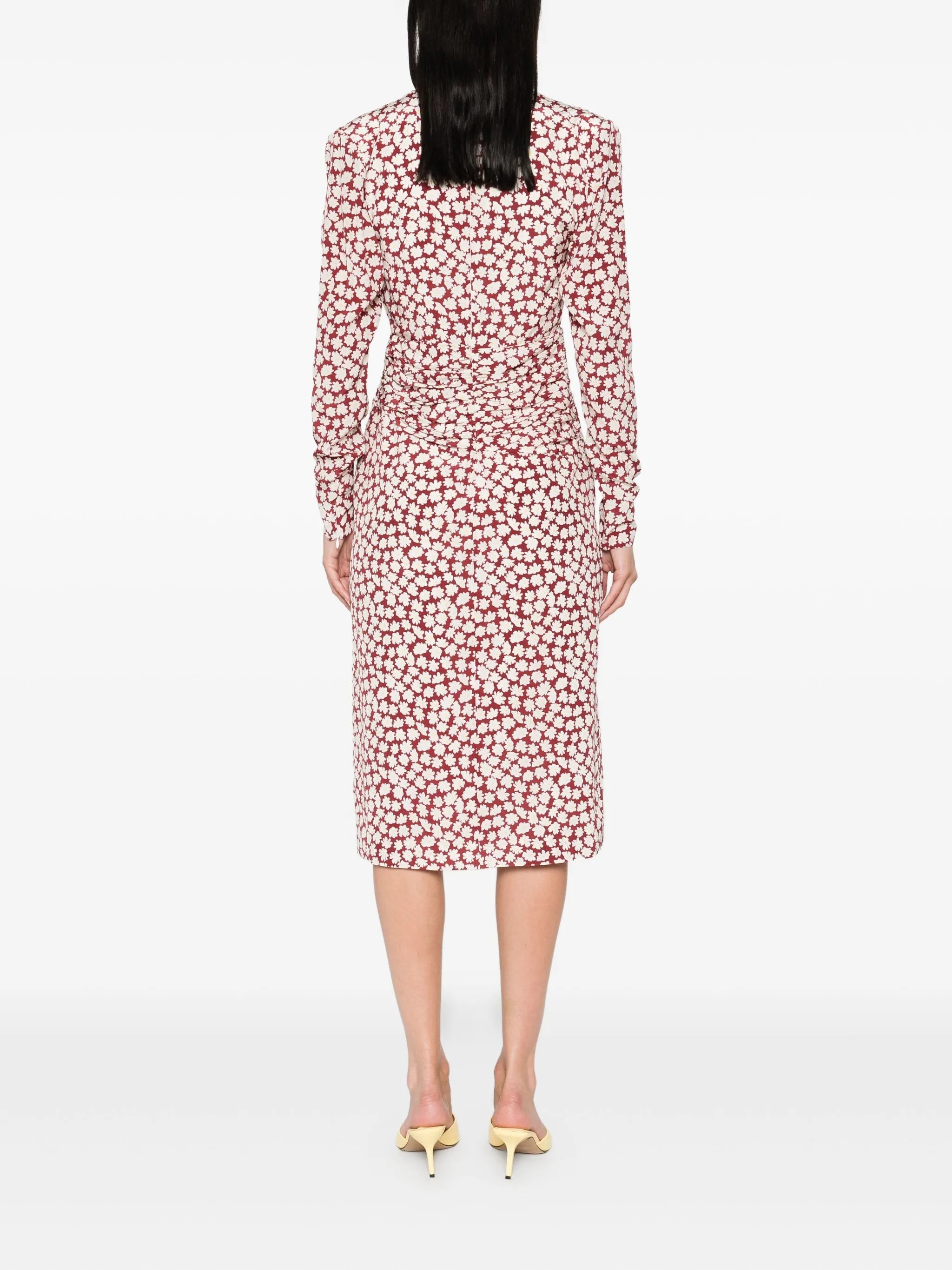 floral-print draped midi dress