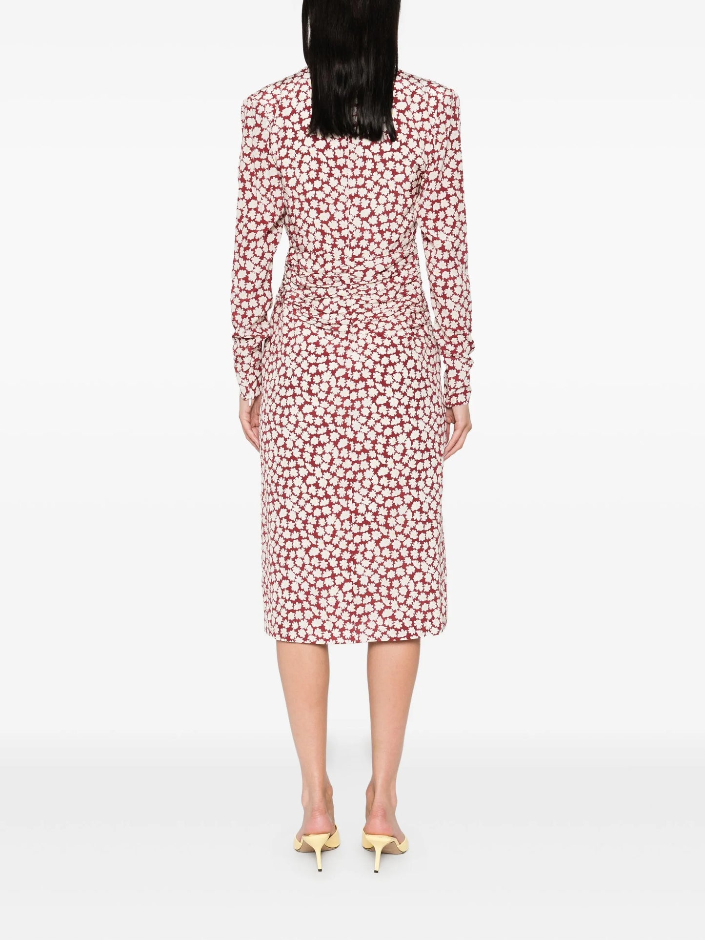floral-print draped midi dress