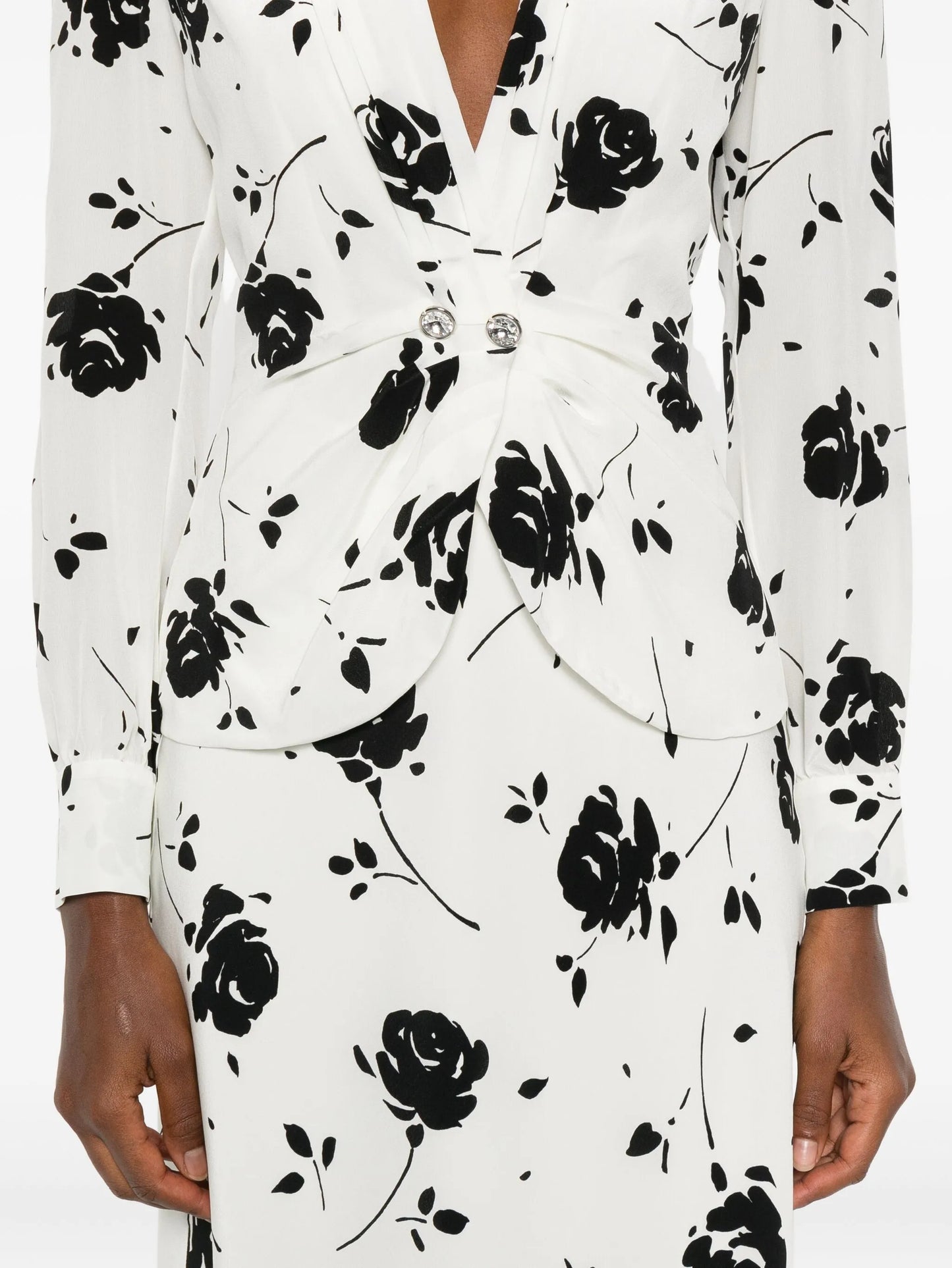 rose-print button-detail midi dress