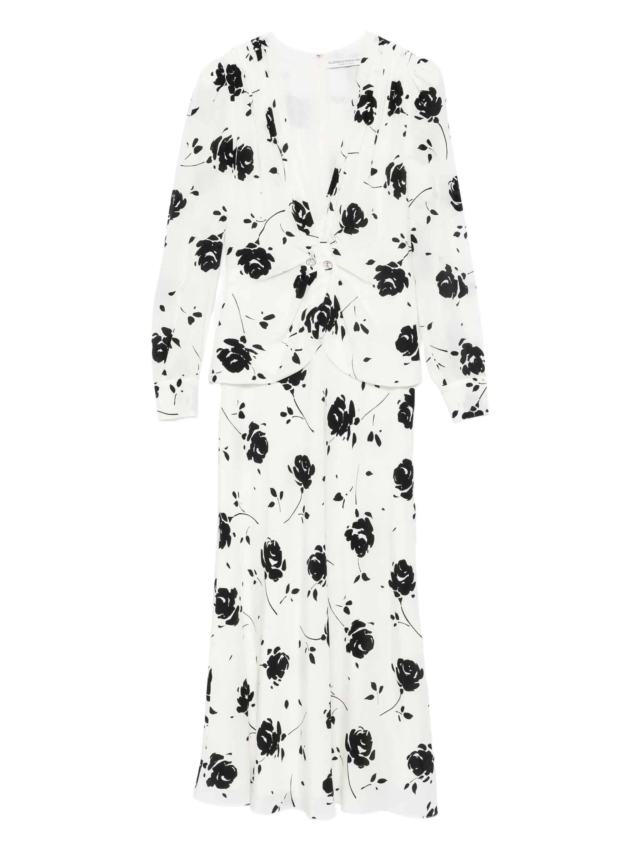 rose-print button-detail midi dress