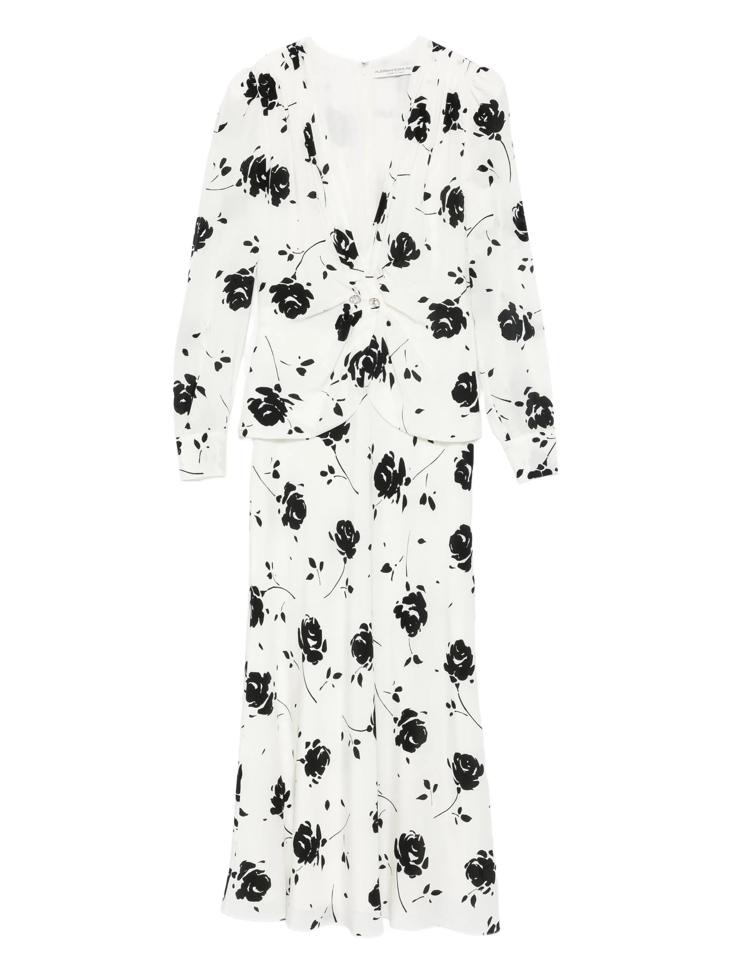 rose-print button-detail midi dress
