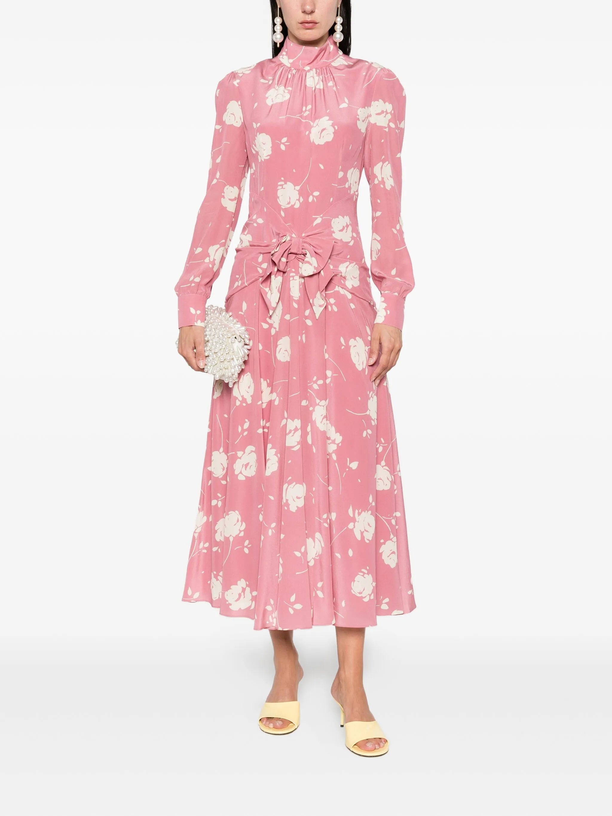 rose-print belted midi dress