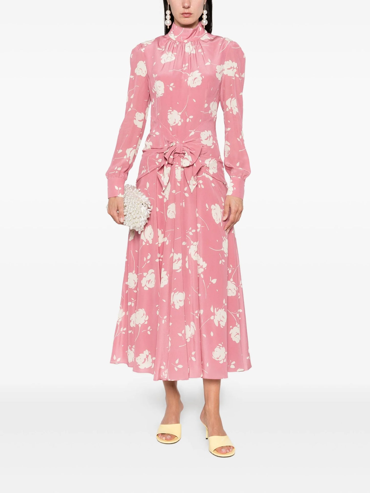 rose-print belted midi dress