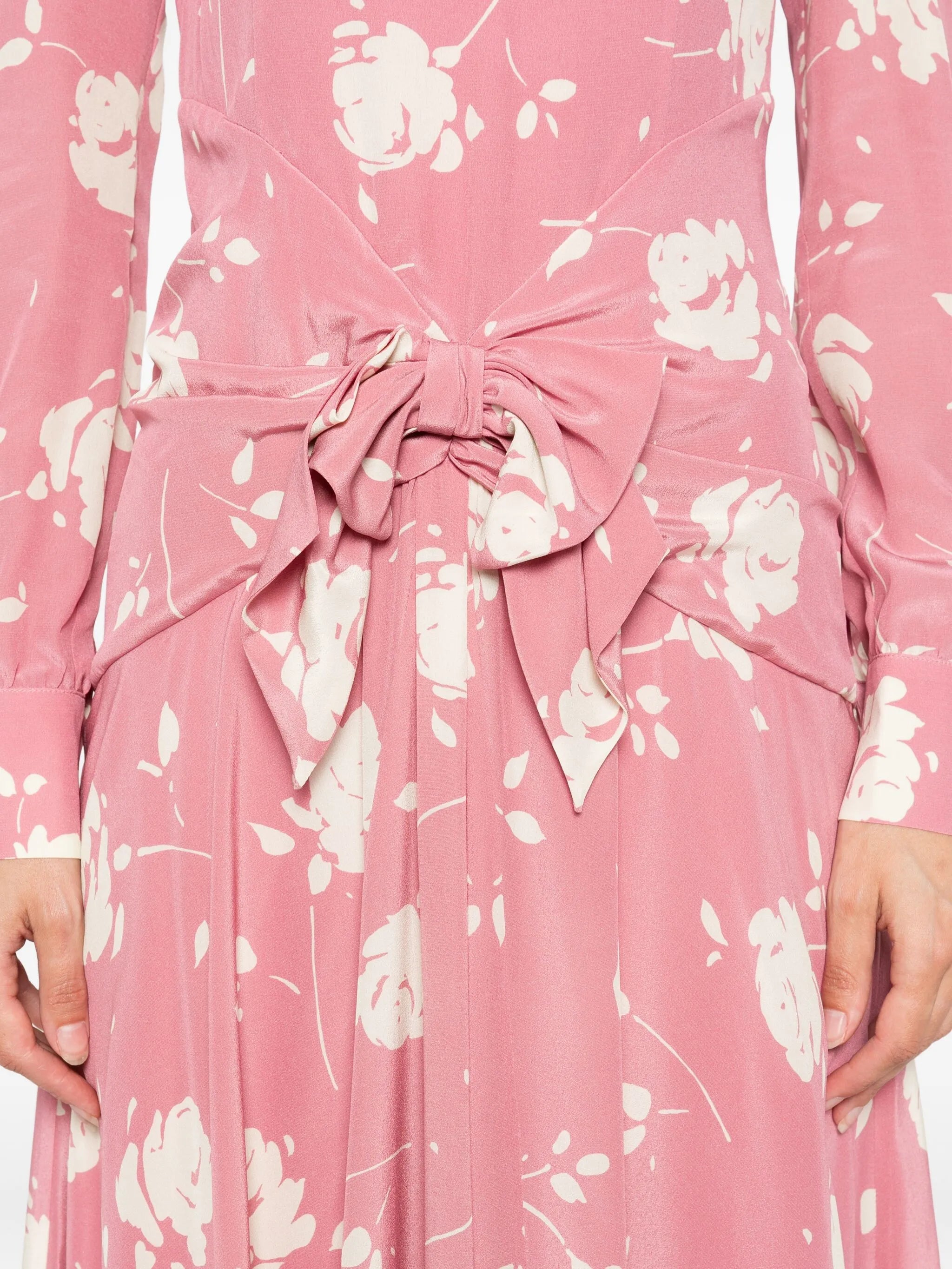 rose-print belted midi dress