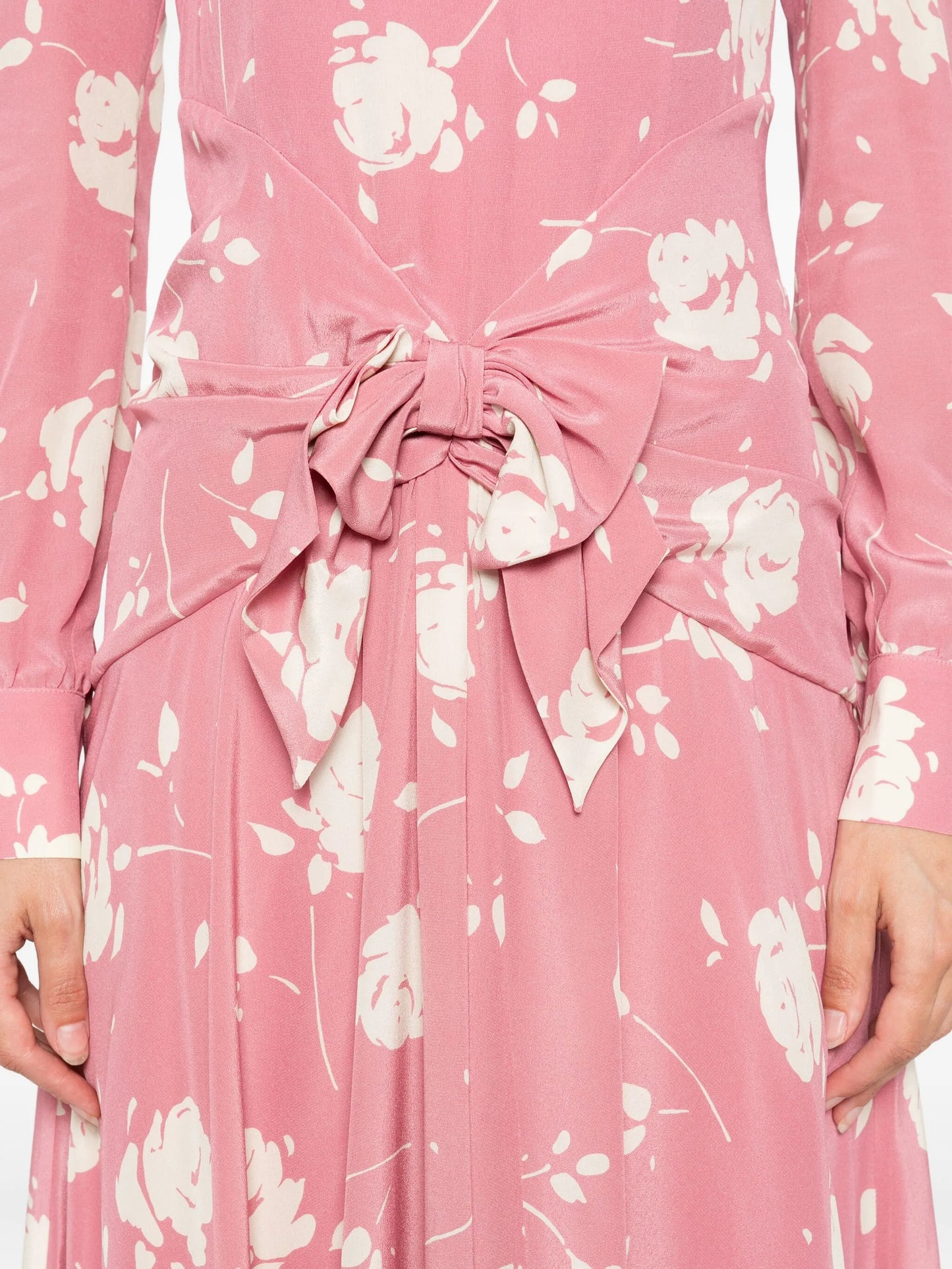 rose-print belted midi dress