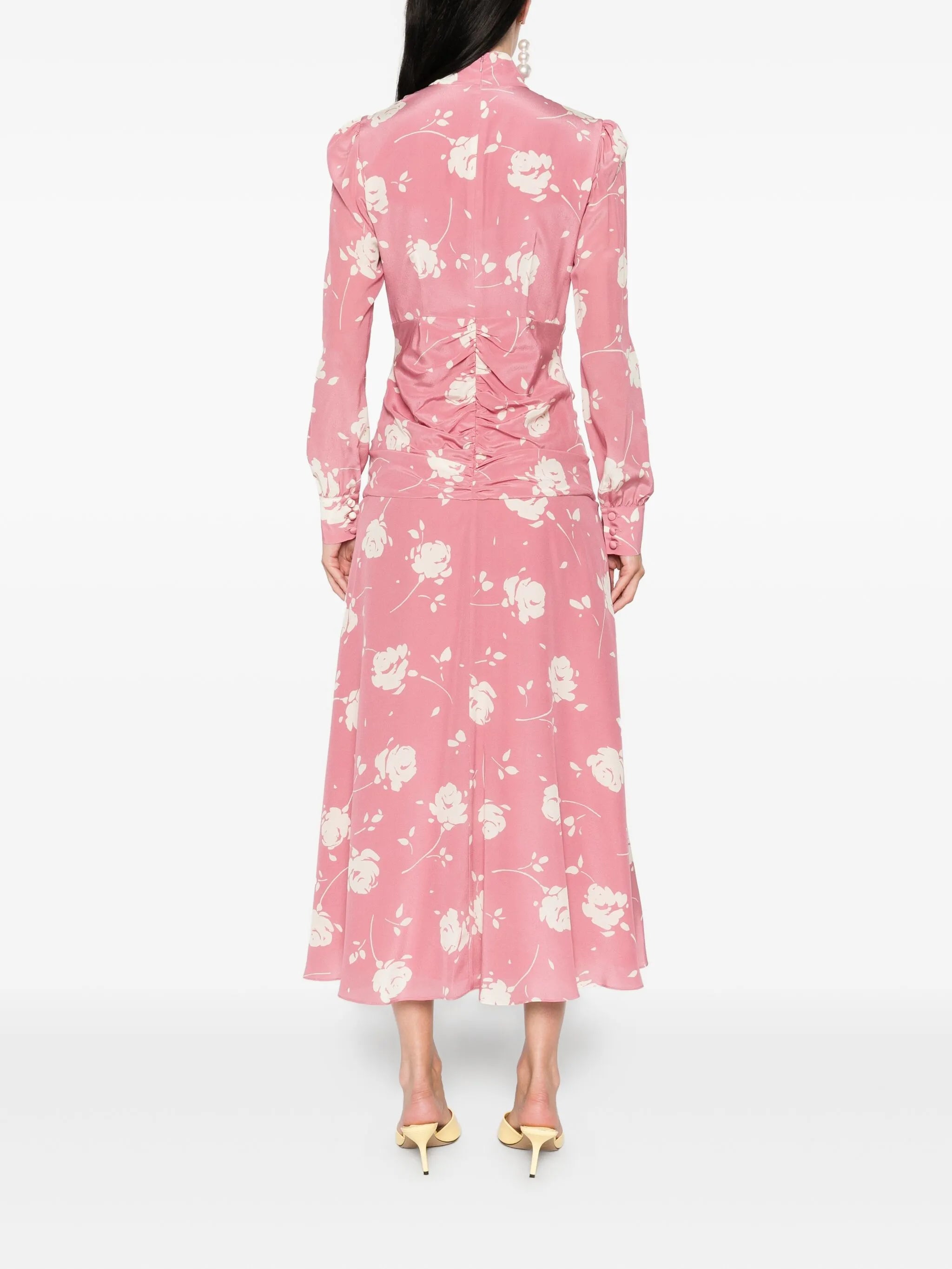 rose-print belted midi dress
