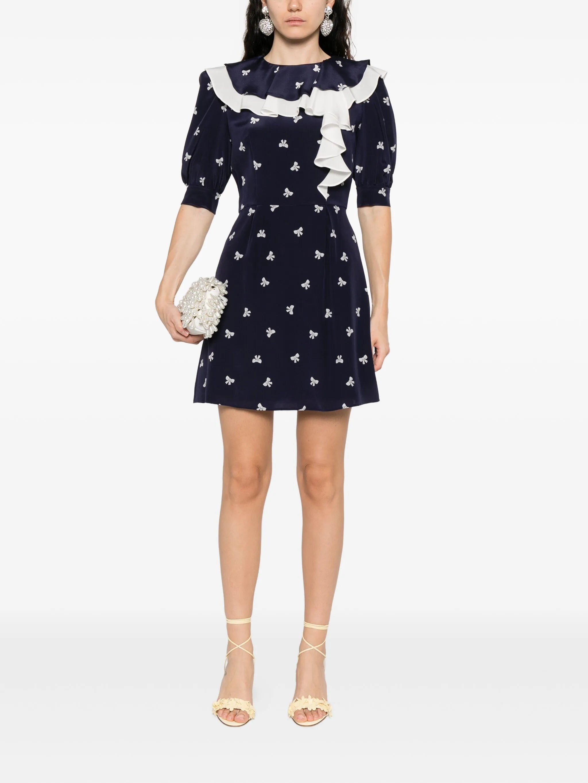 bow-print mini dress