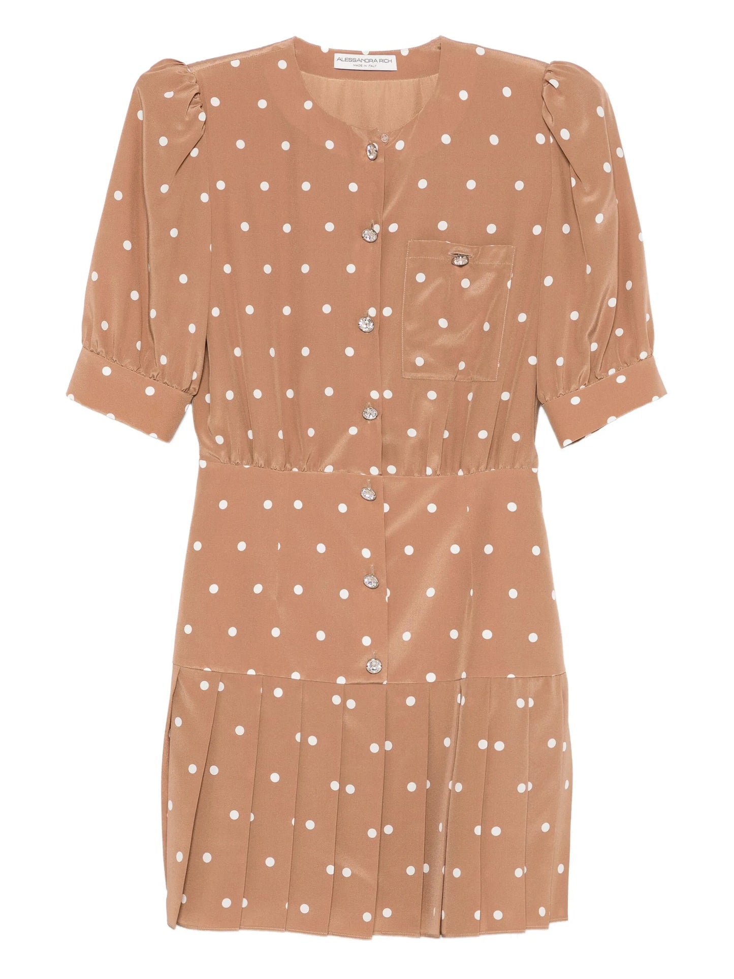 polka-dot pleated mini dress