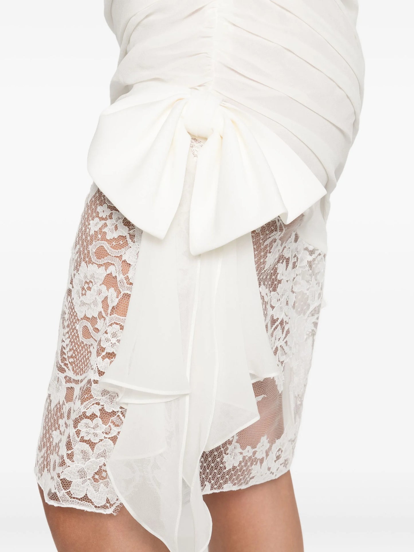 draped lace mini dress