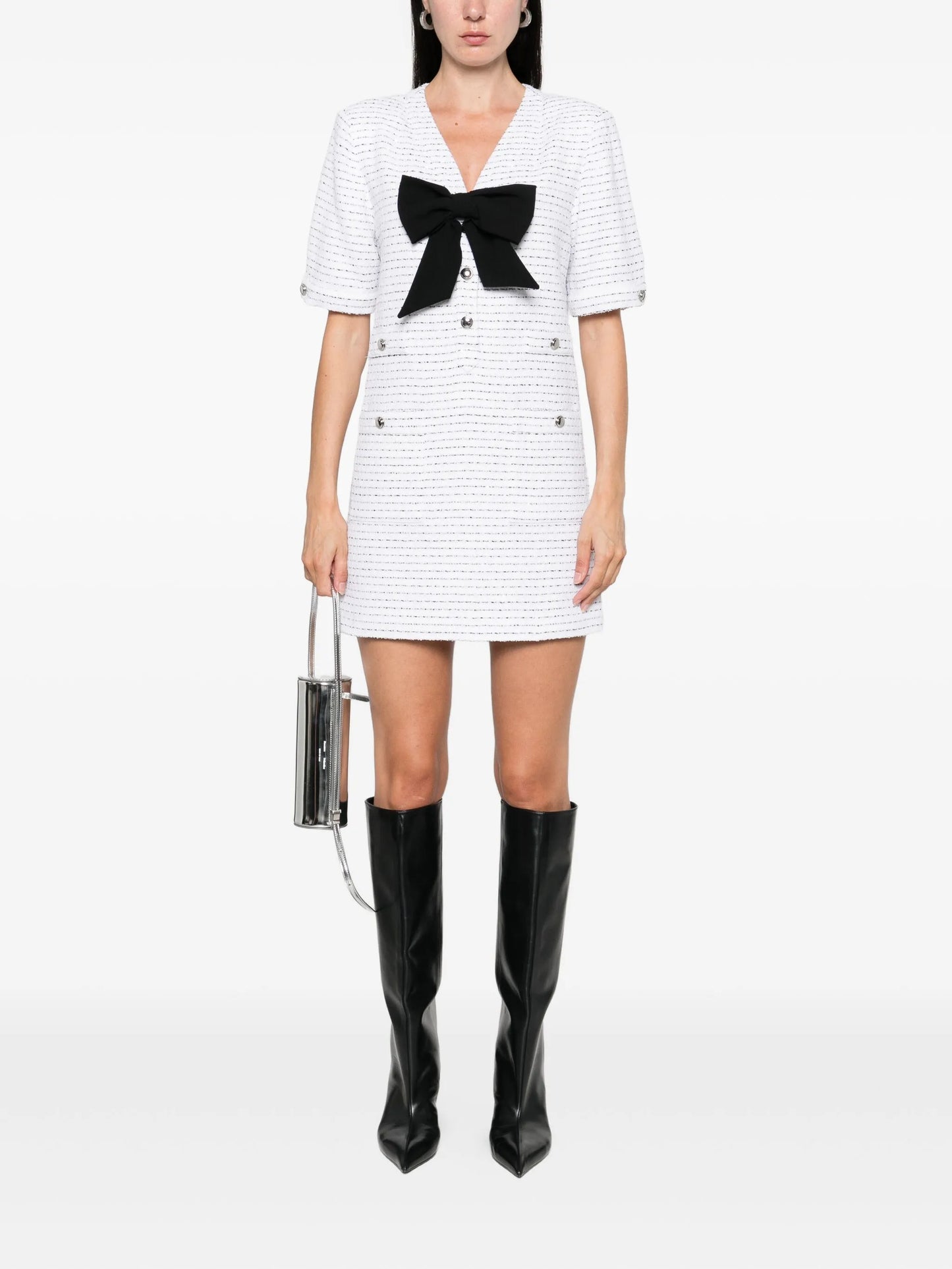 bow-detail tweed dress