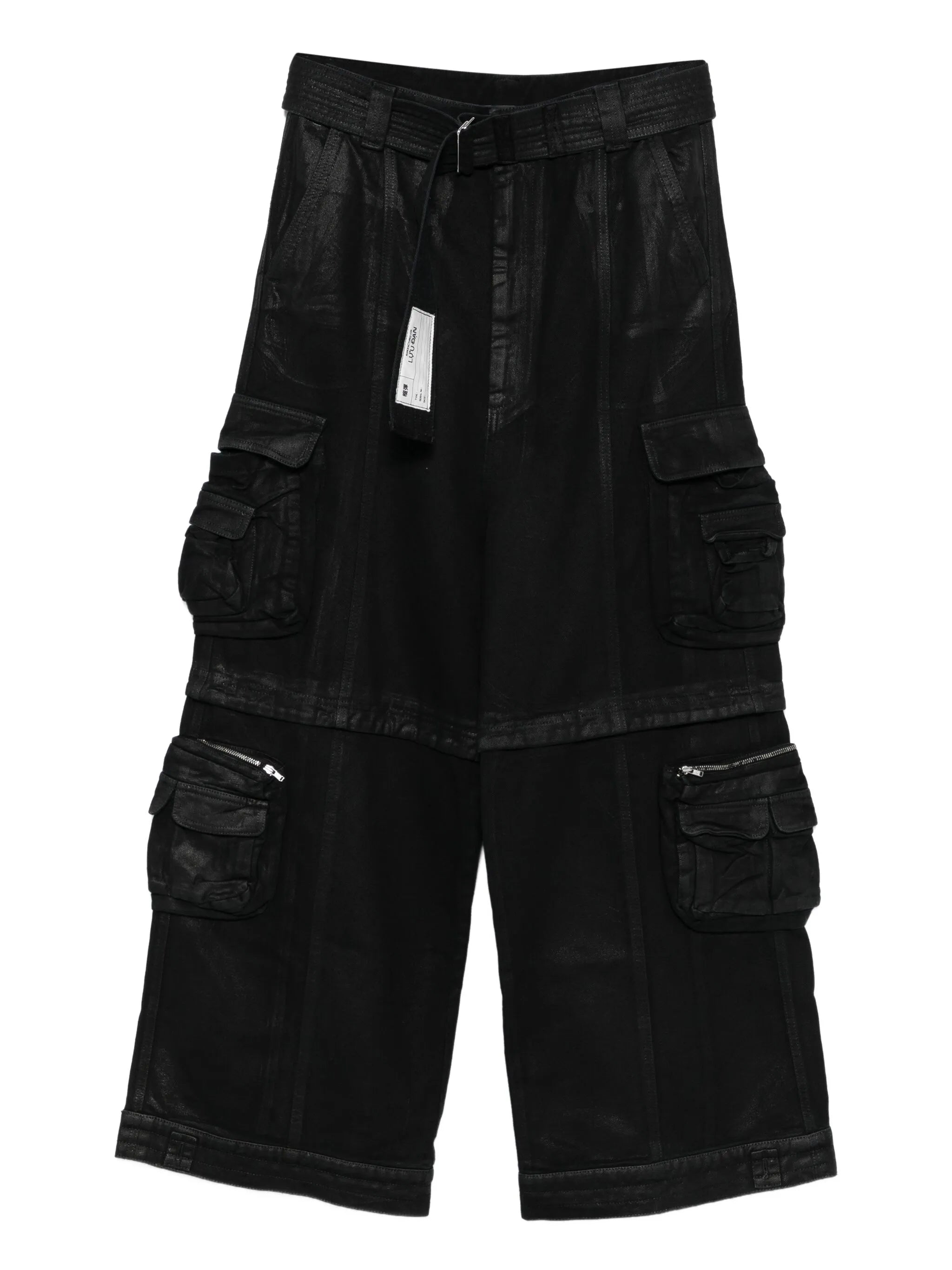 coated-finish cargo jeans