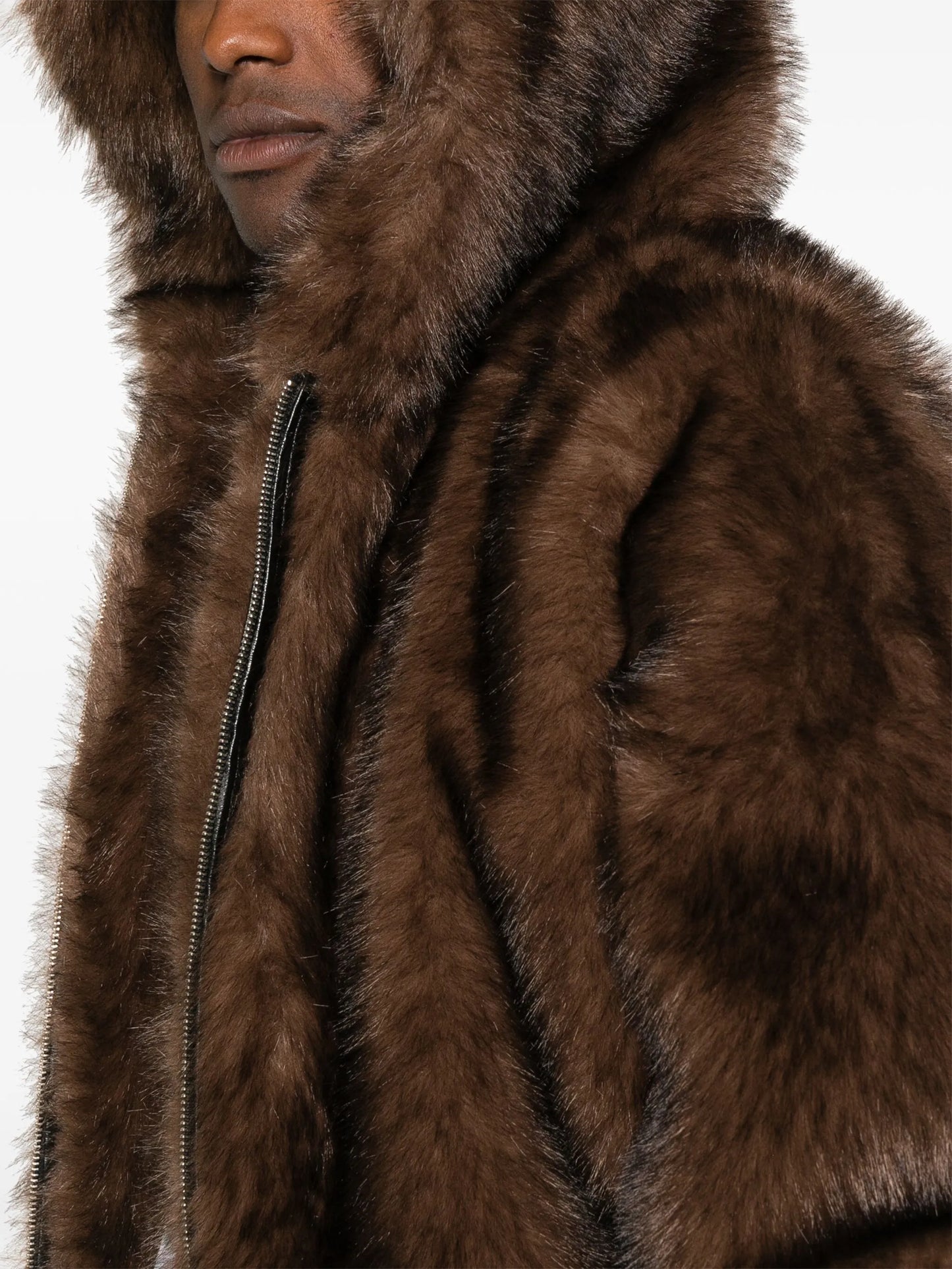 hooded faux-fur jacket