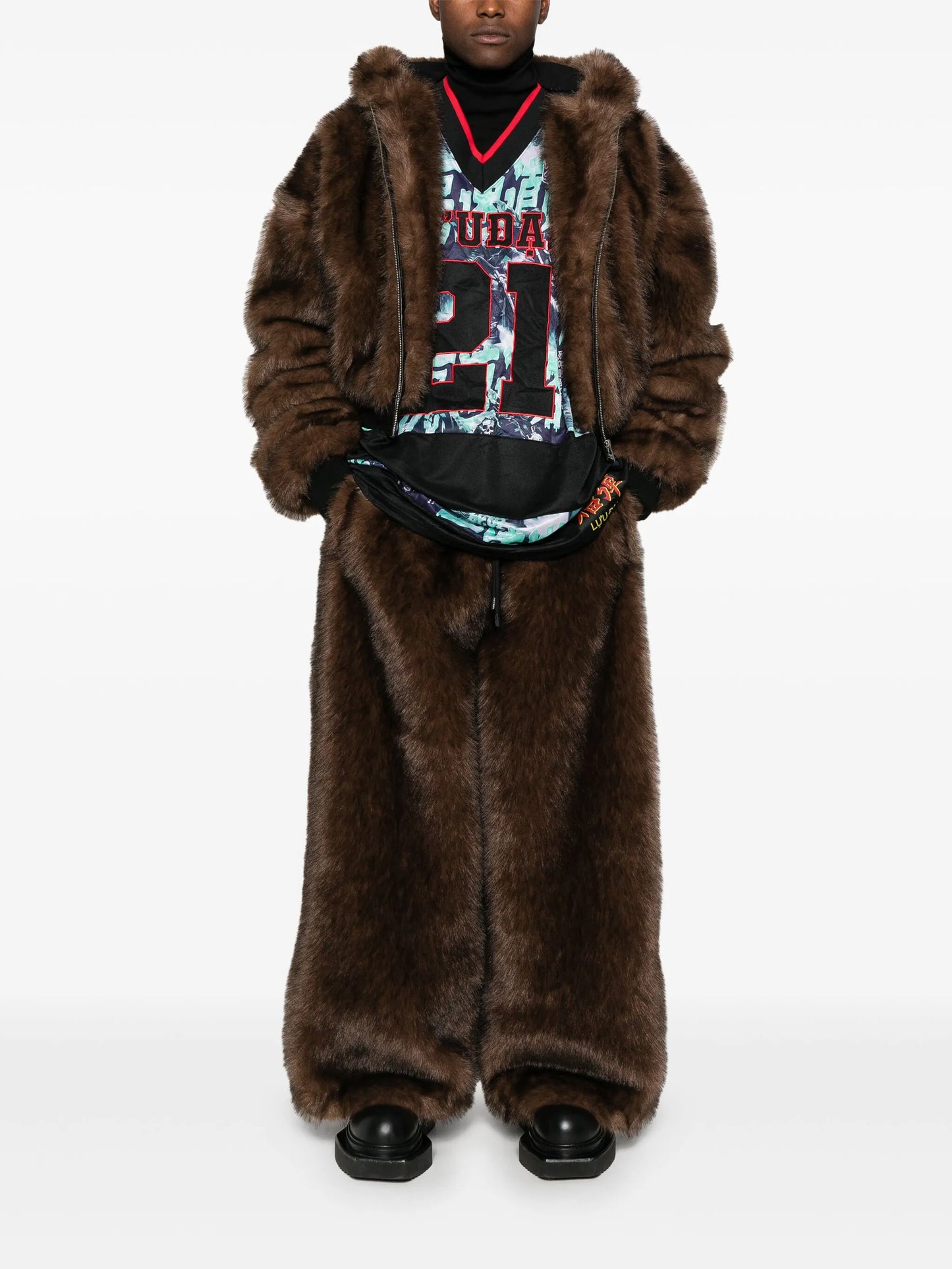 hooded faux-fur jacket