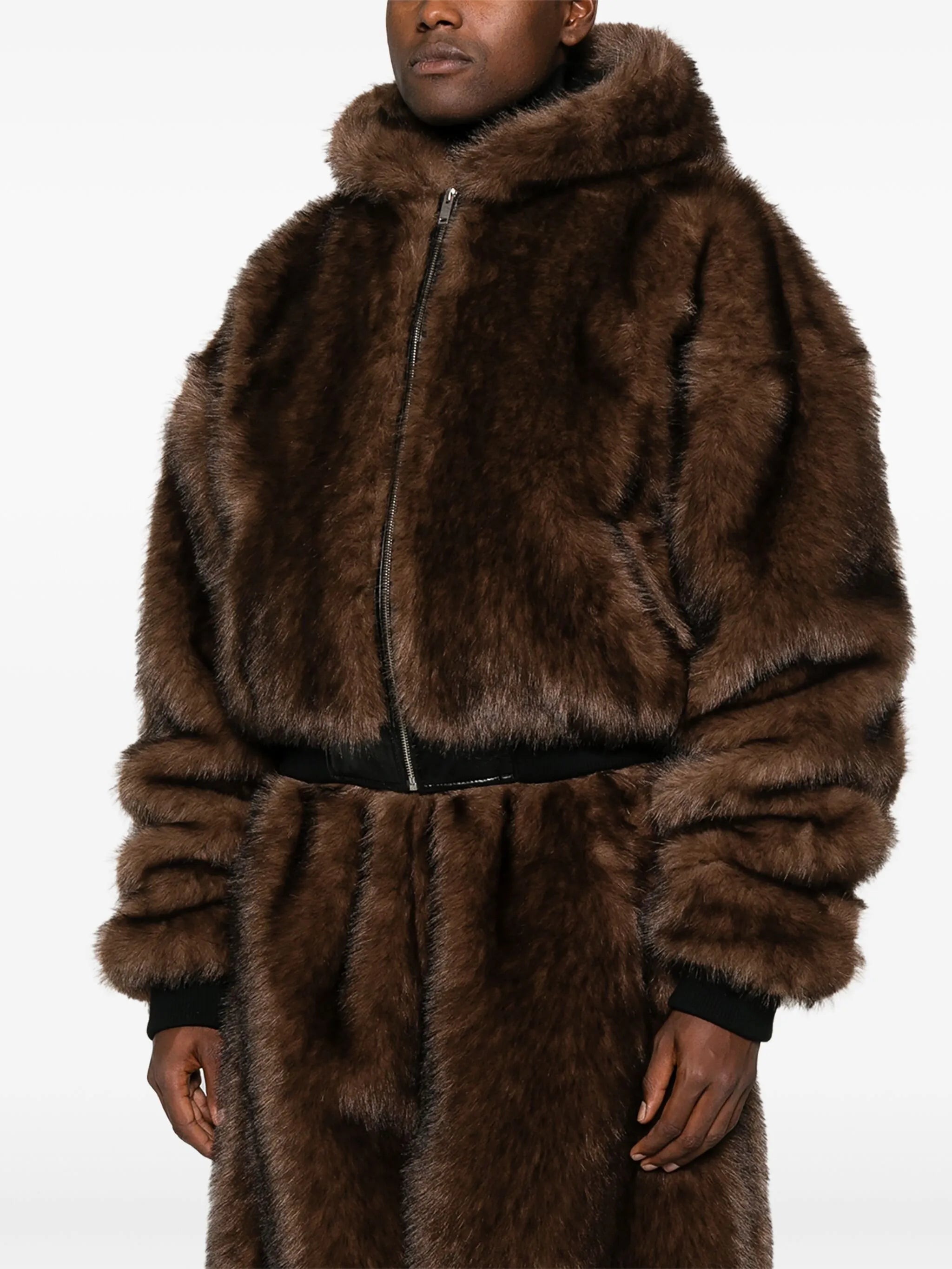 hooded faux-fur jacket