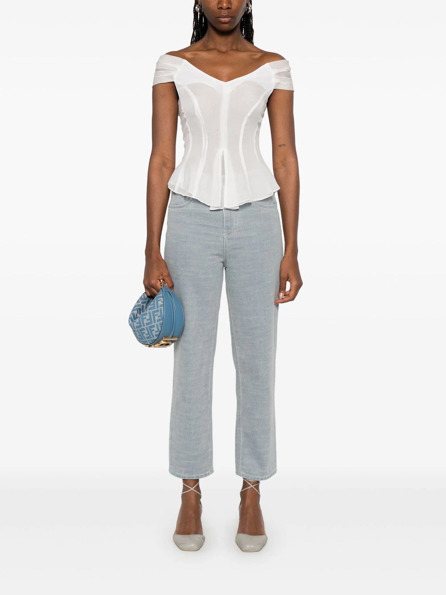 logo-embossed jeans