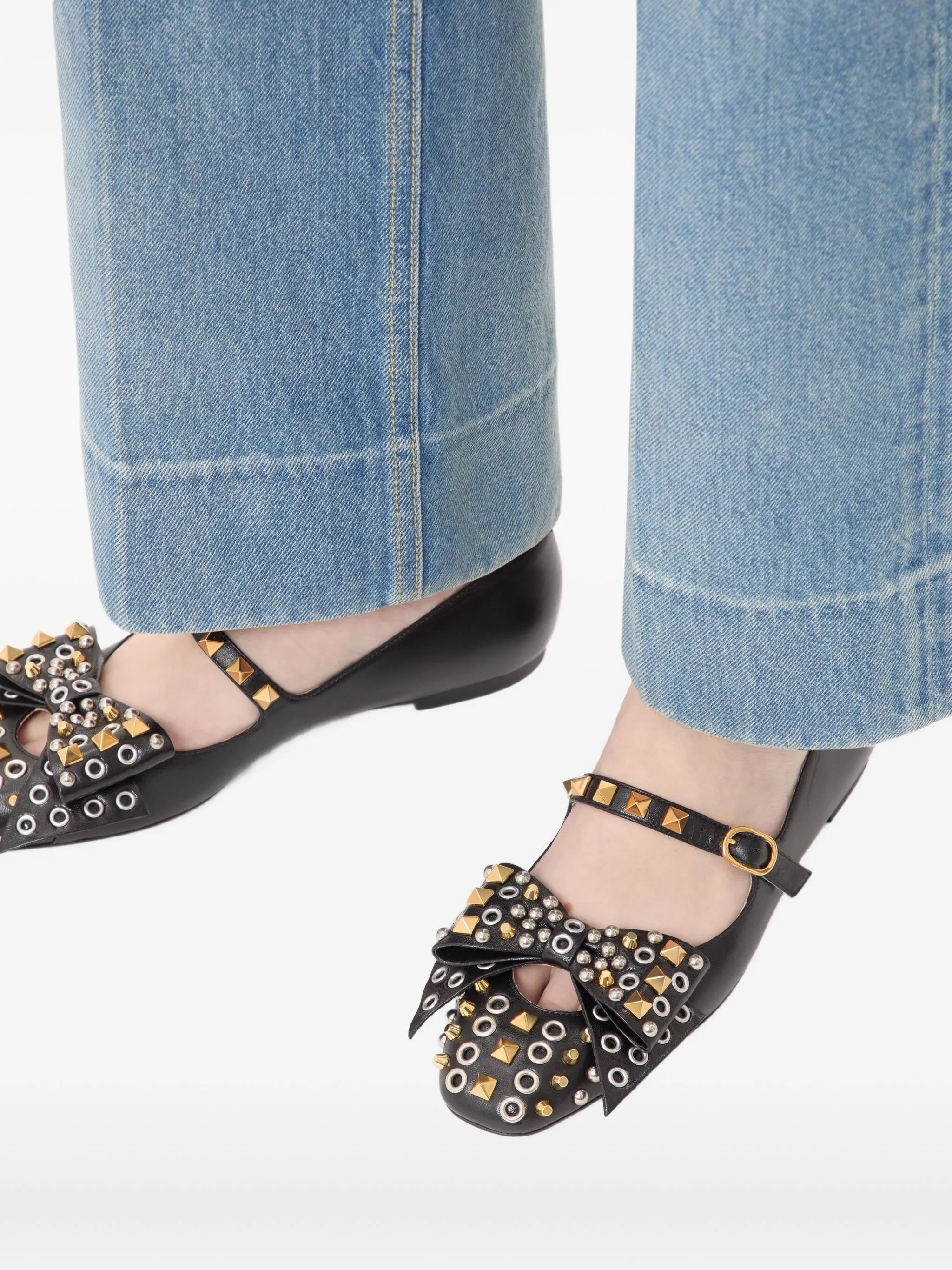 Mary-Jane Bowow ballerina in kidskin with studs