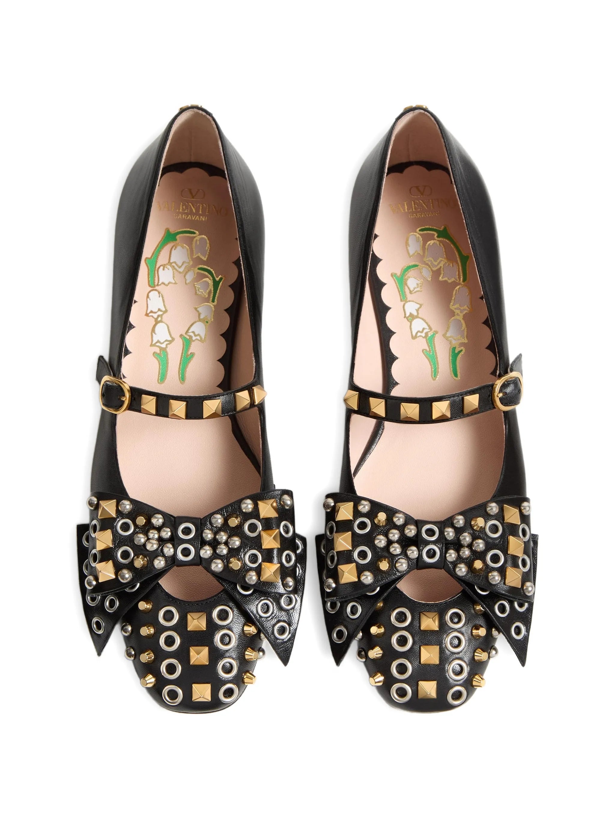 Mary-Jane Bowow ballerina in kidskin with studs