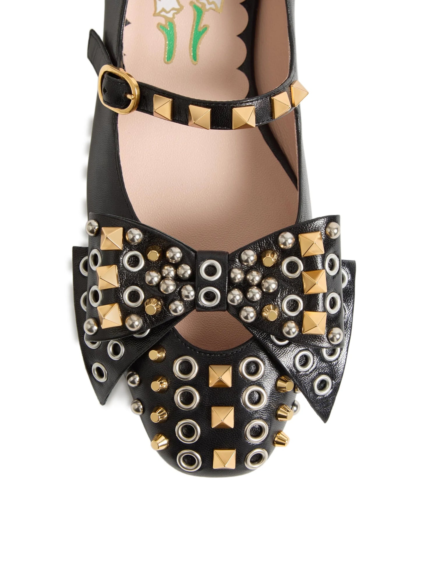 Mary-Jane Bowow ballerina in kidskin with studs